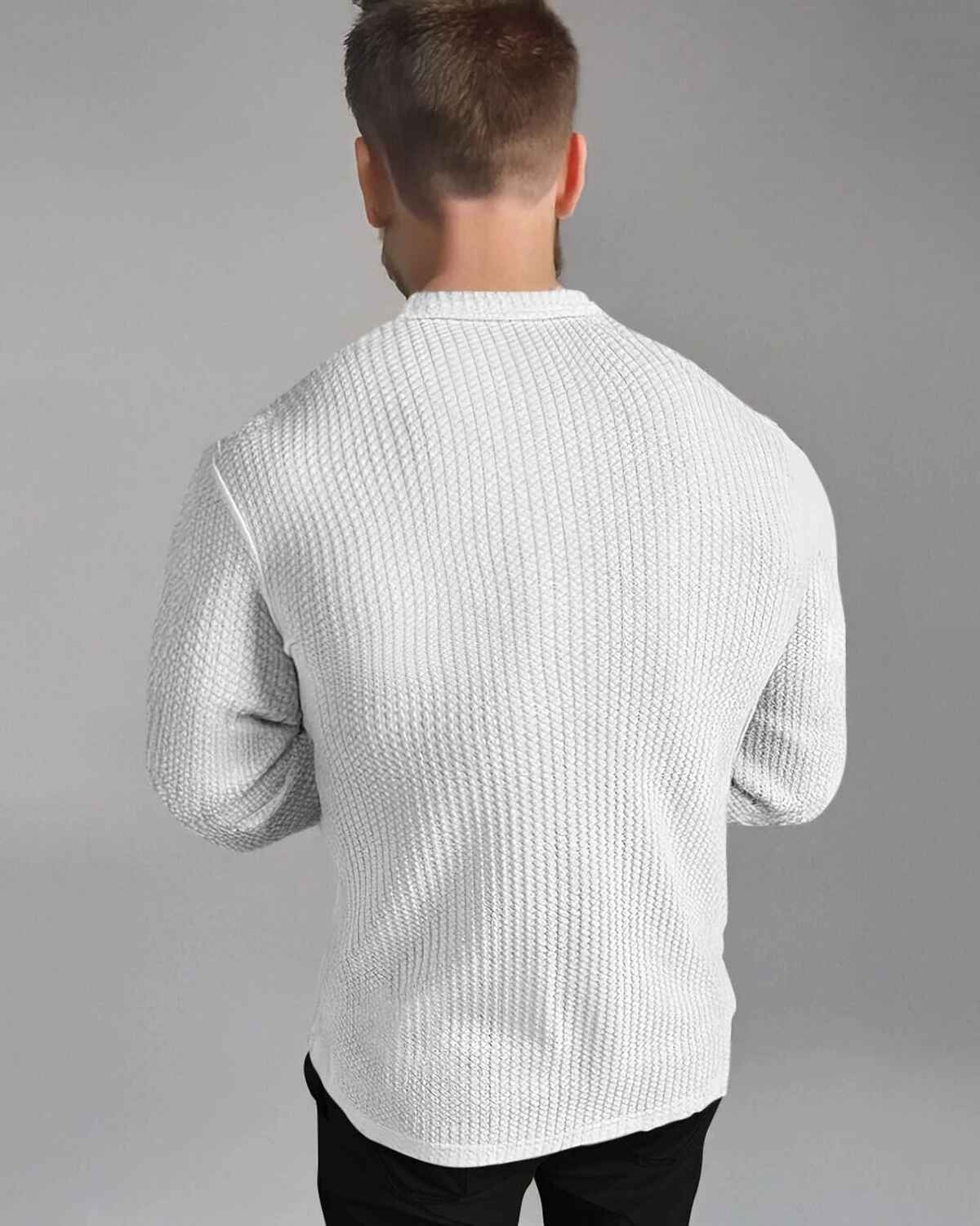 Men Full Sleeve White Double Pocket Waffle Textured Shirt