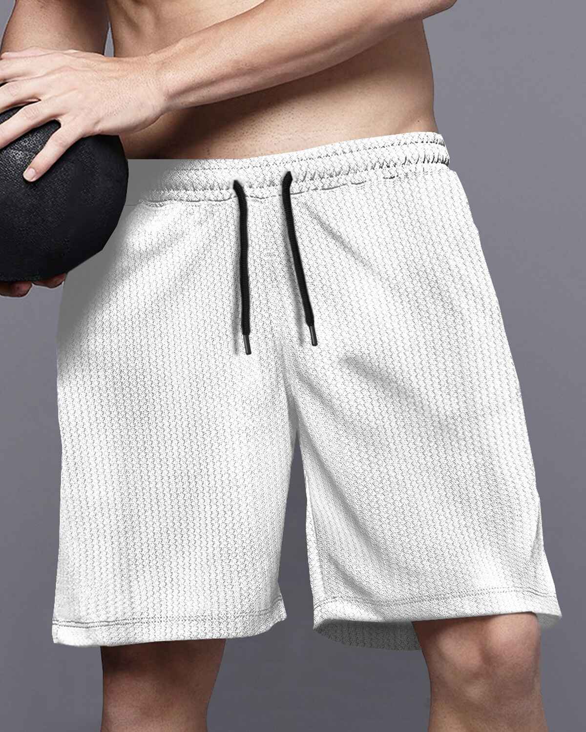 Men Plain White Waffle Short