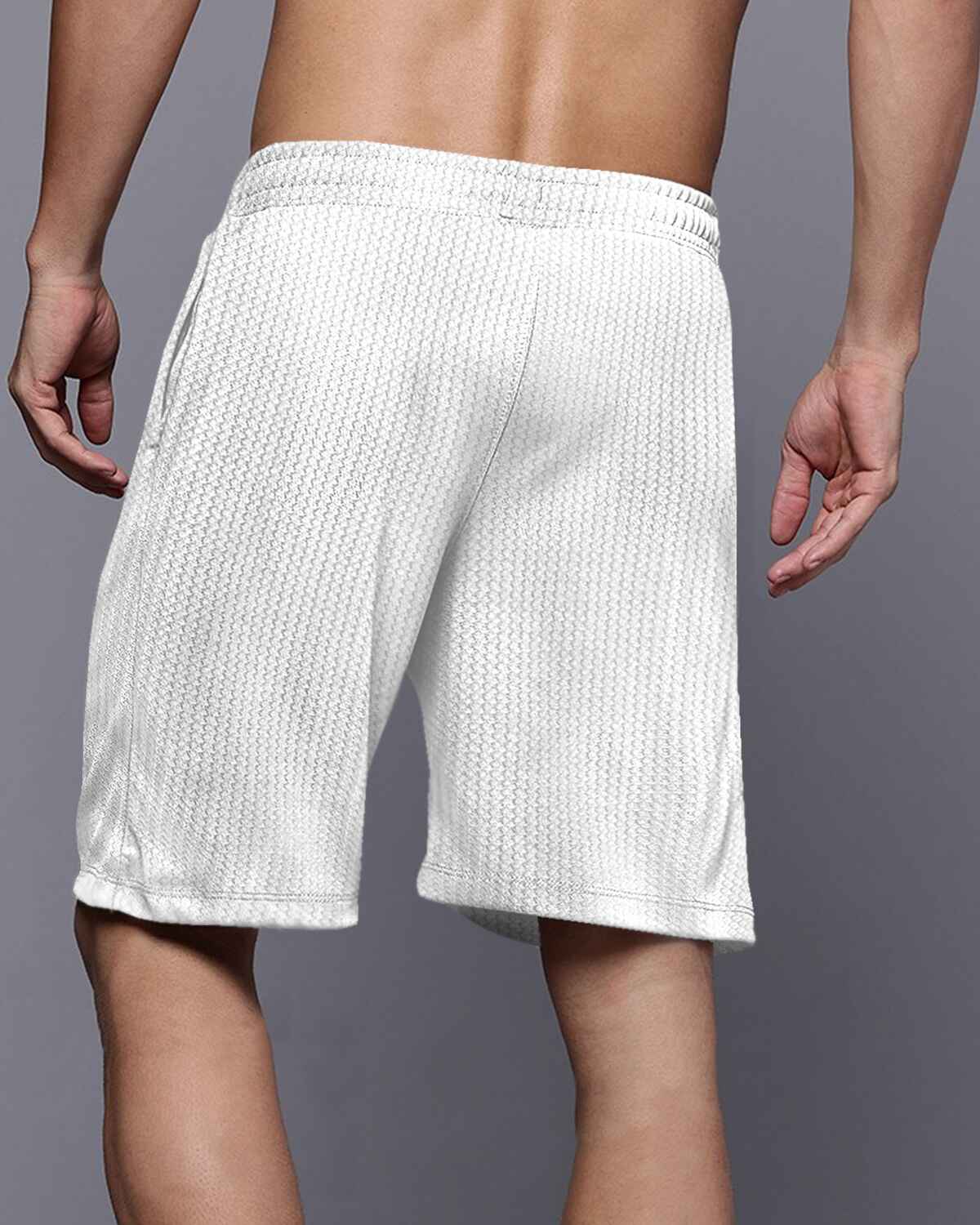 Men Plain White Waffle Short