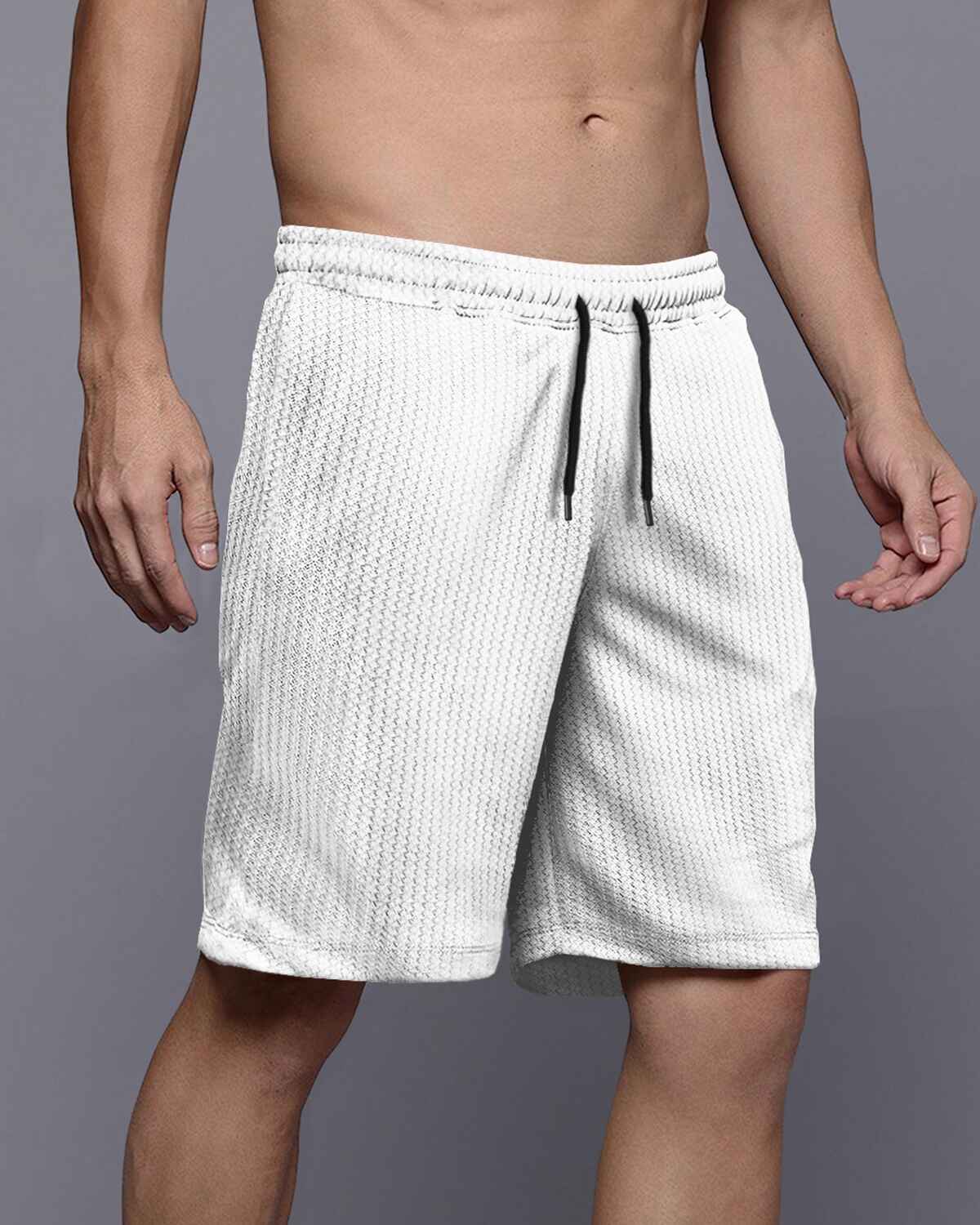 Men Plain White Waffle Short