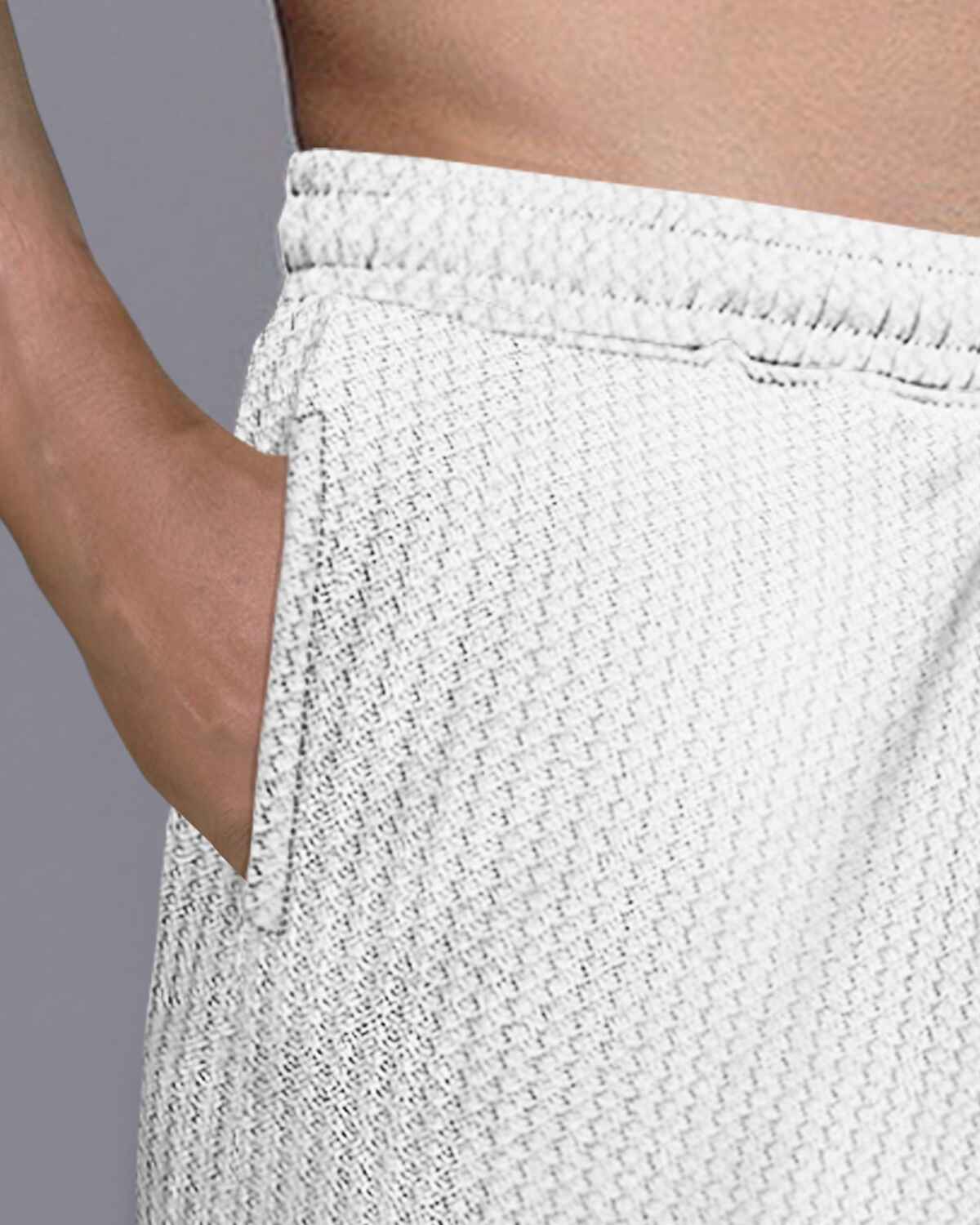 Men Plain White Waffle Short