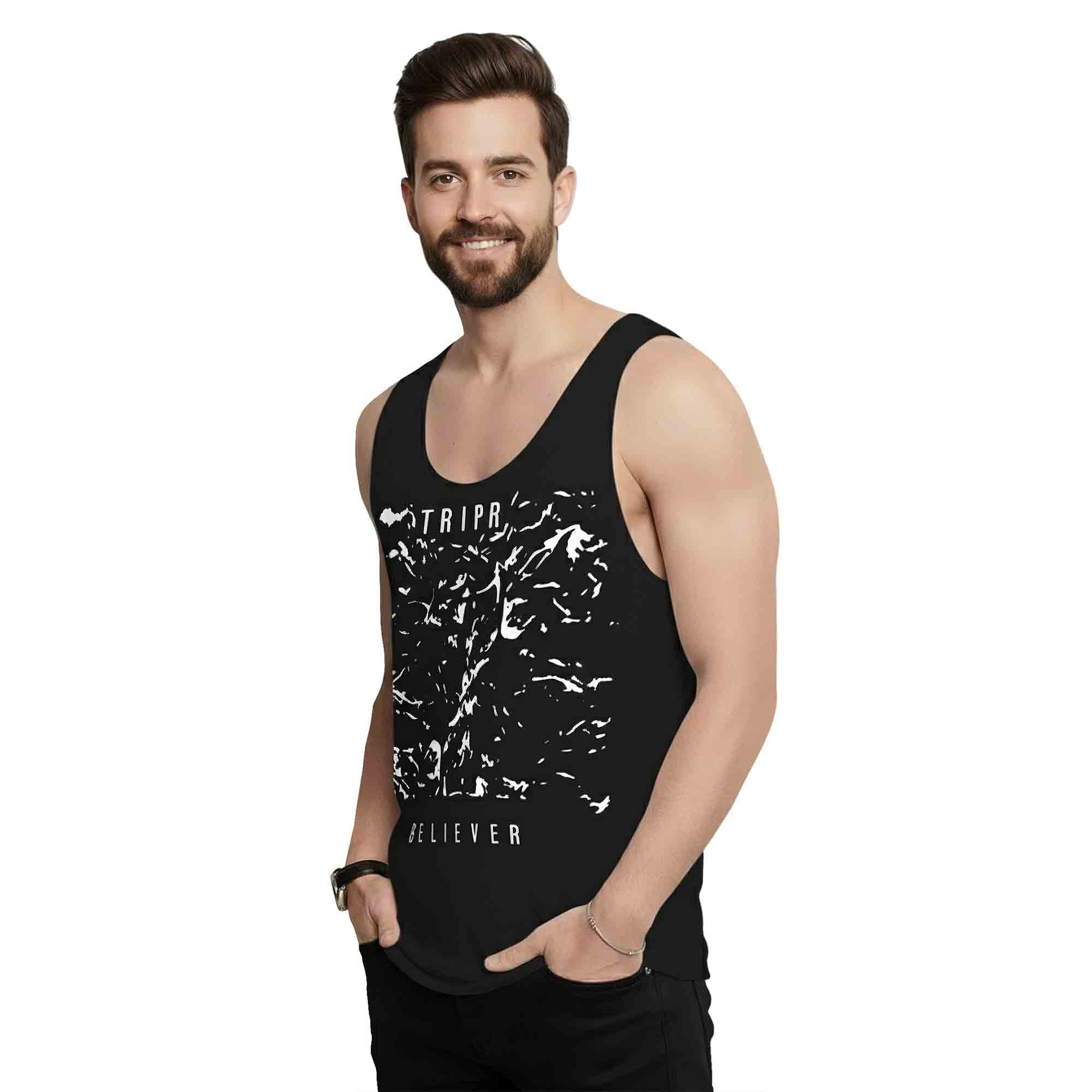 Men Sleeveless Black Printed Vest
