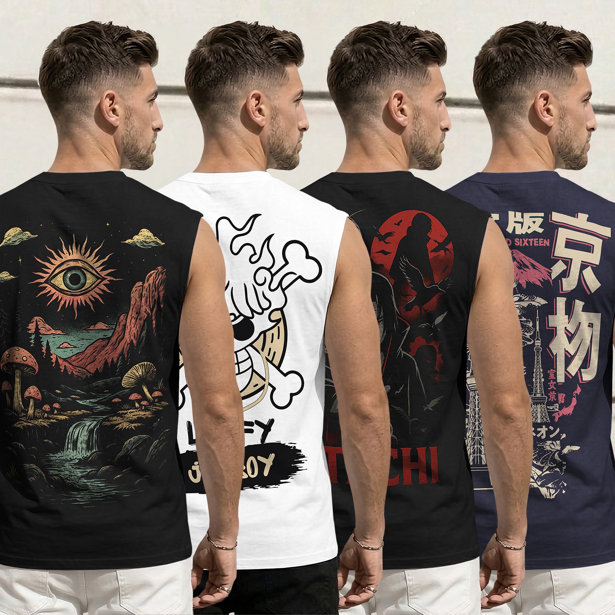 Mens Back Printed Sleeveless Vest Multicolors