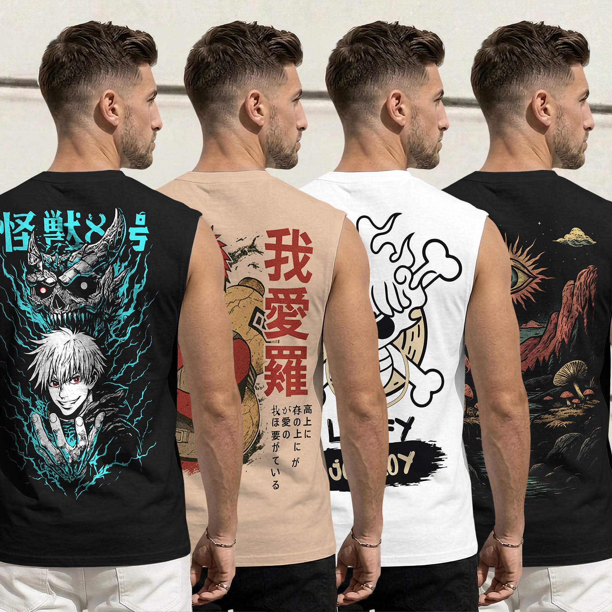 Mens Back Printed Sleeveless Vest Multicolors