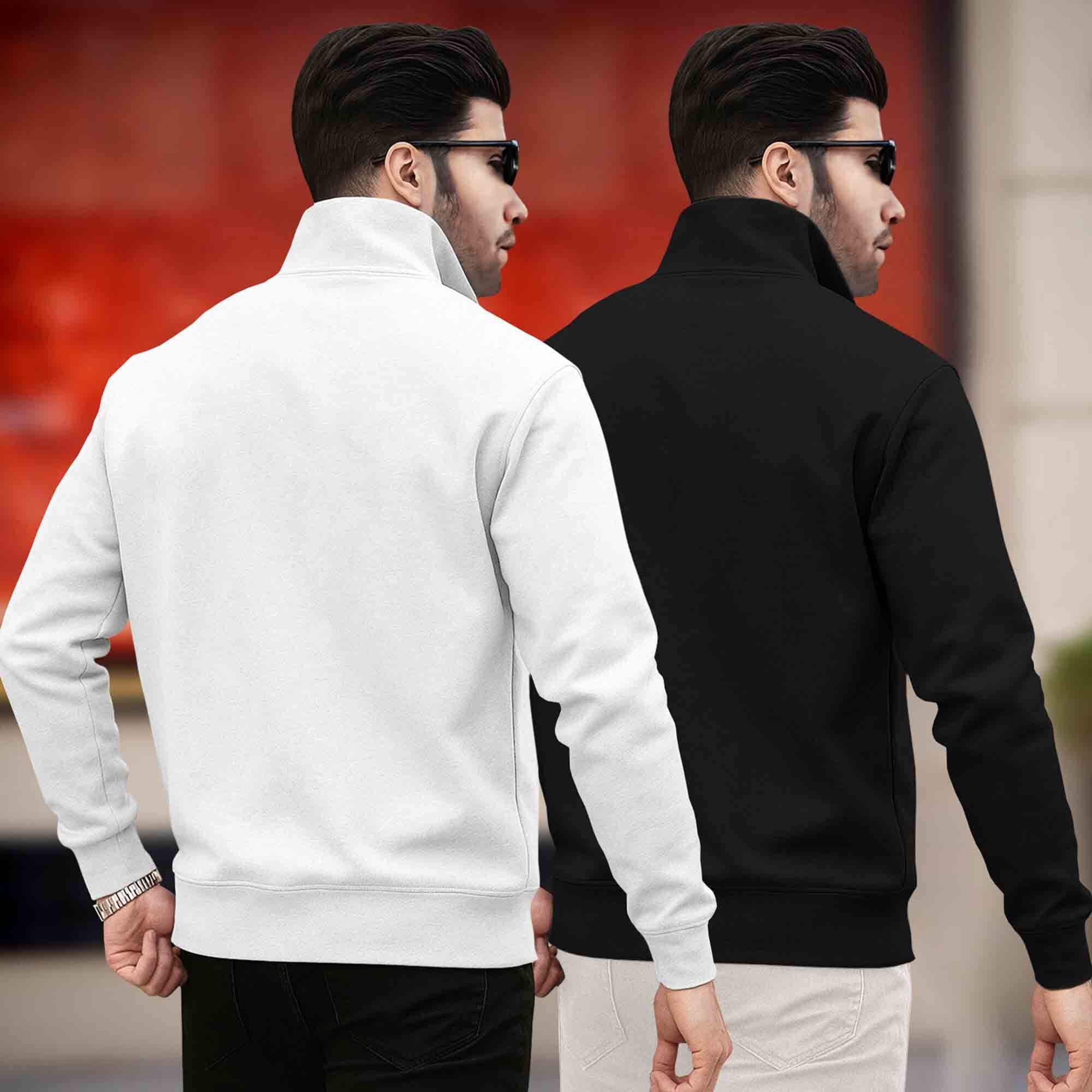 (Pack of 2) Mens Plain High Neck Sweatshirts White & Black