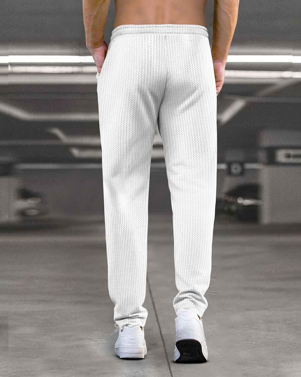 Men Plain Waffle Trackpant White