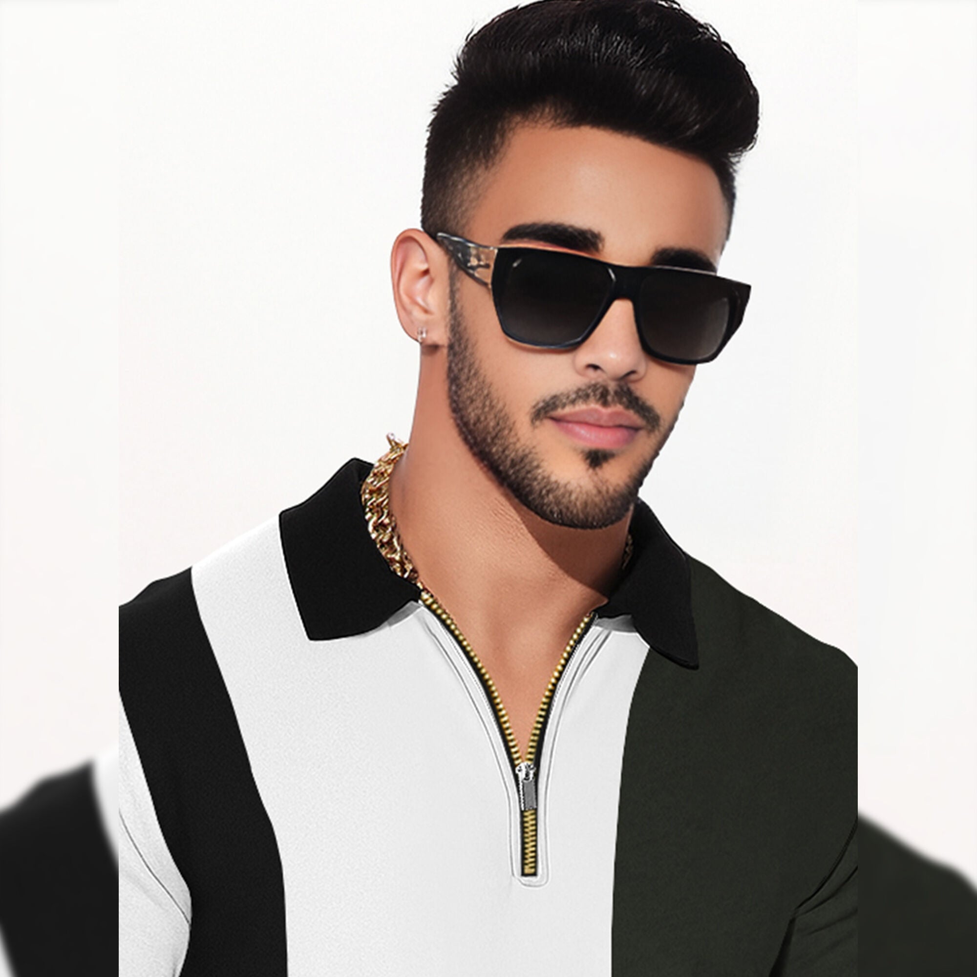 Half Sleeve Contrast Coller Quarter Zip Polo T-shirt Multicolor