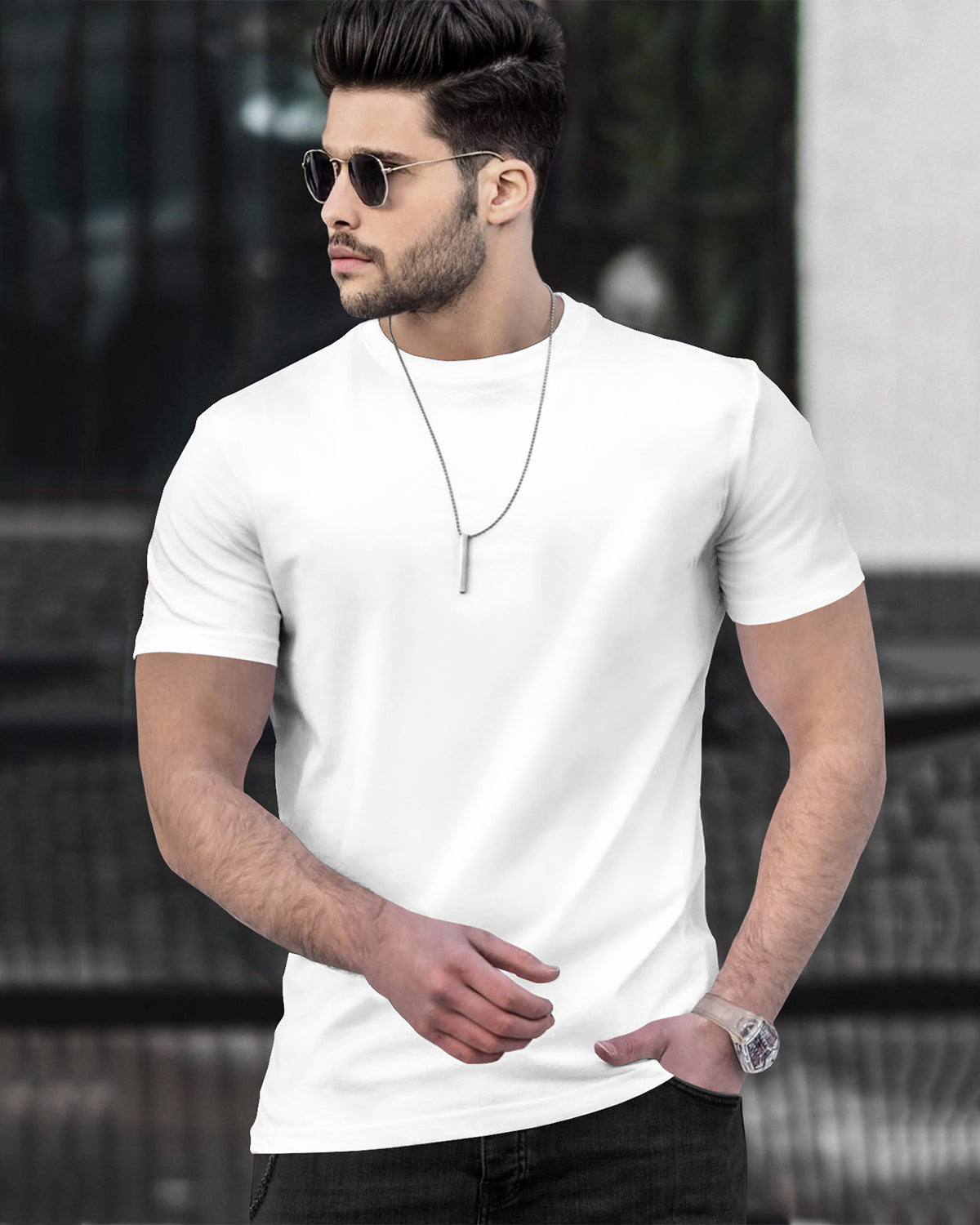 Half Sleeve White t-shirt with Navy Trackpant Mens Tracksuit