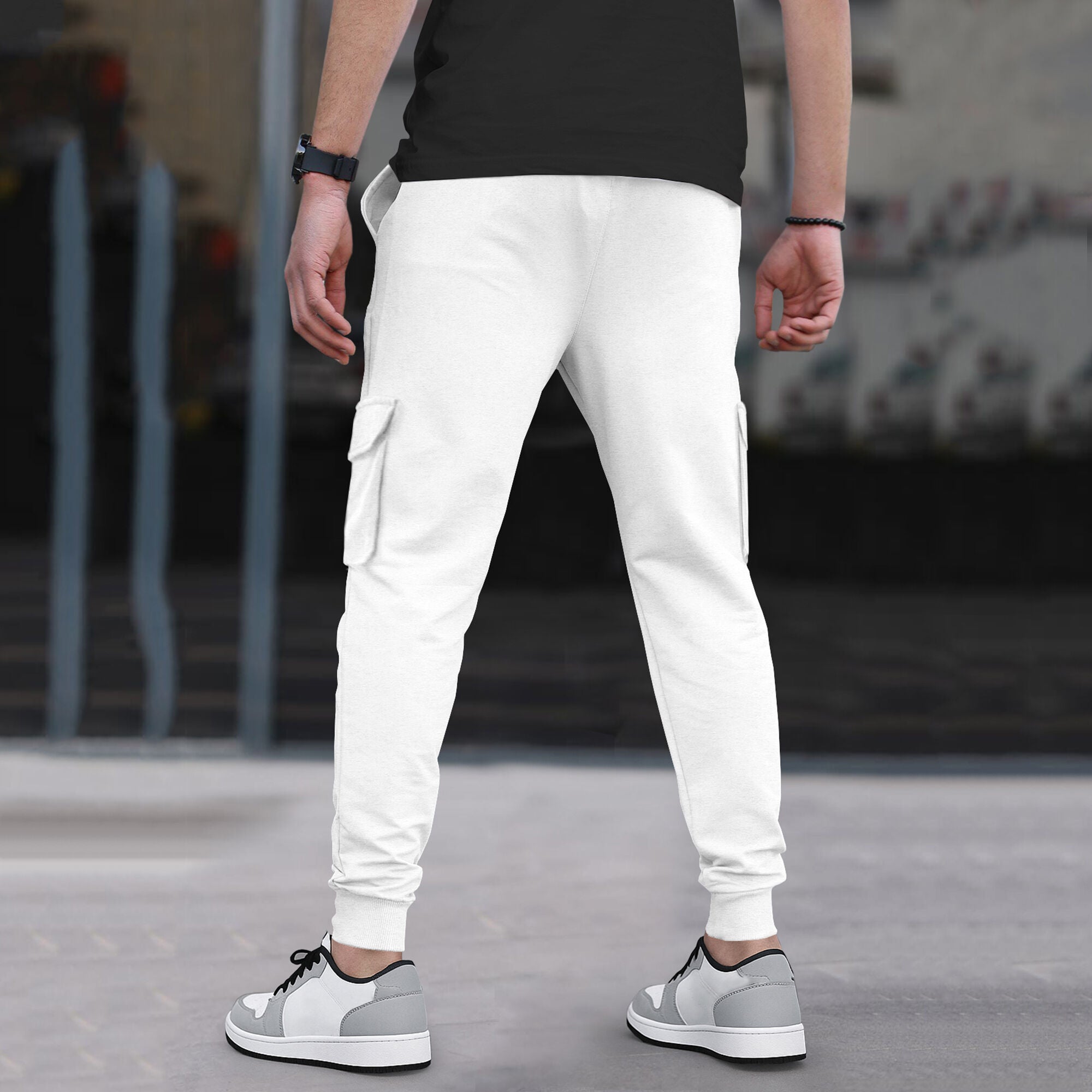 Mens Plain White Cargo Jogger