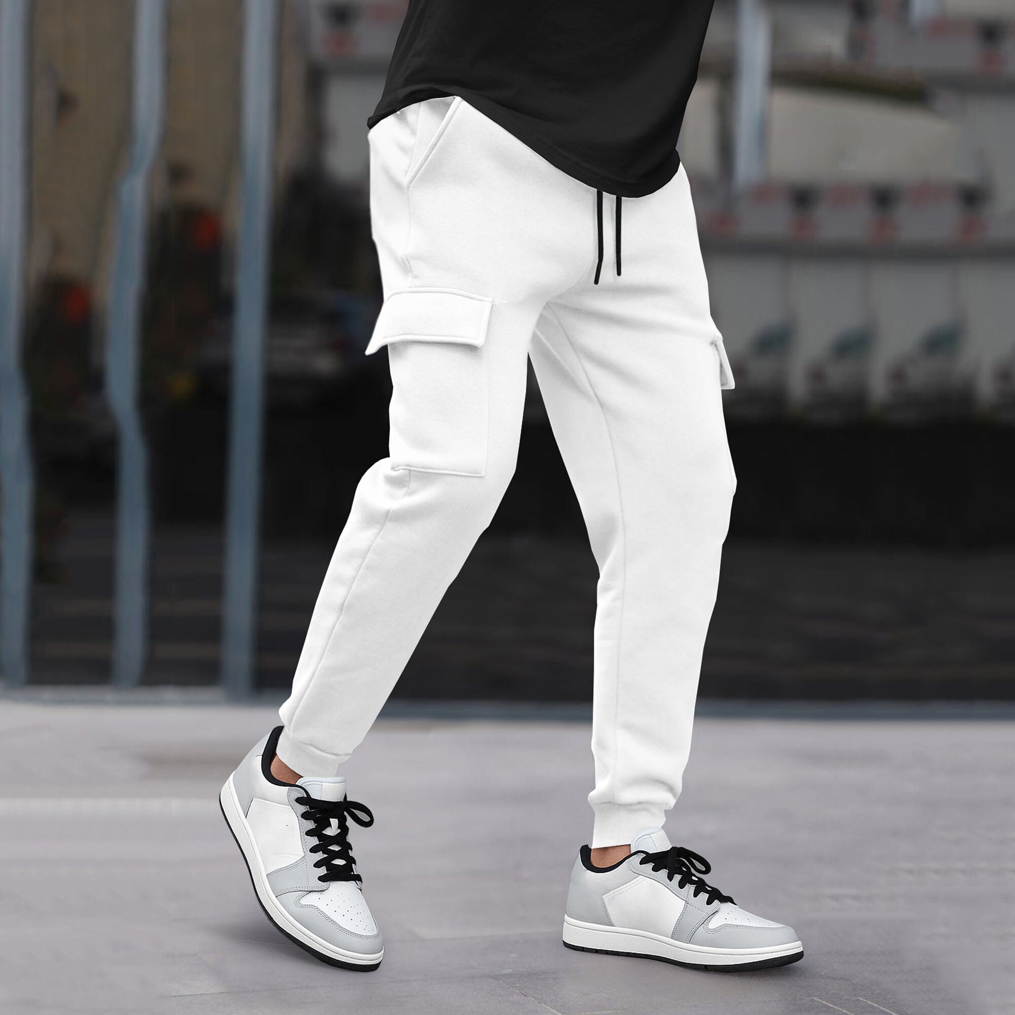 Mens Plain White Cargo Jogger