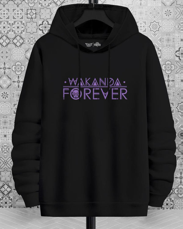 wakanda forever printed hoodie black sweatshirt for men front view