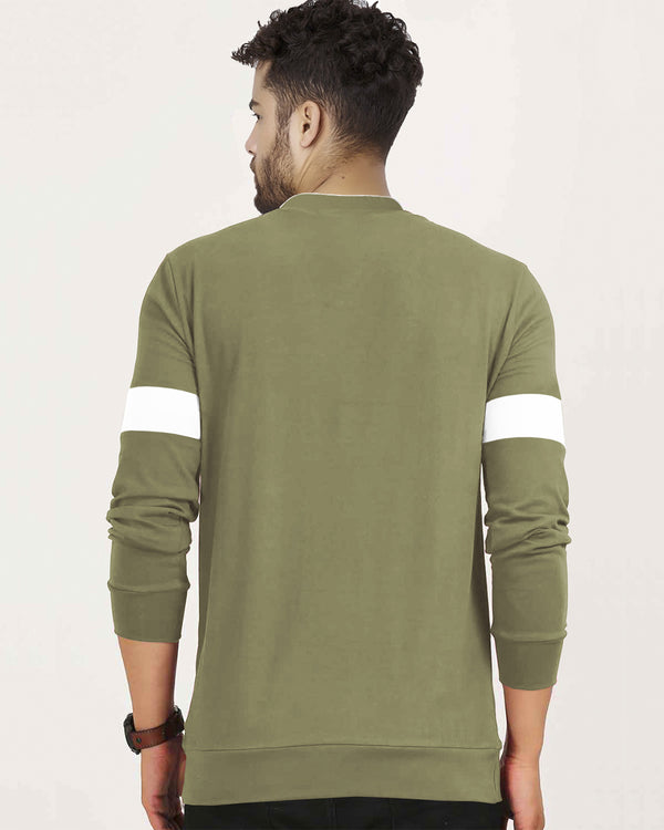 Henley Olive green Full Sleeve T-Shirt For Men