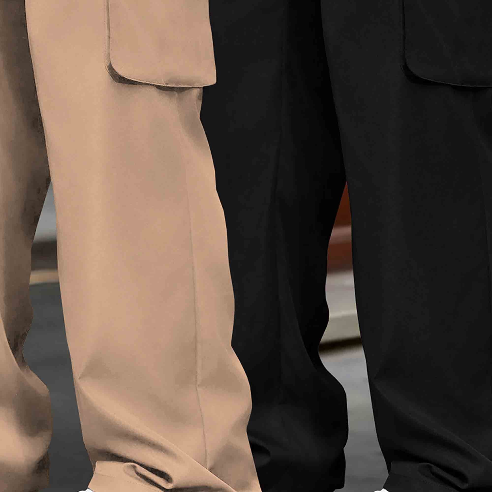 (Pack Of 2) Multi Pockets Plain Baggy Cargos Beige & Black