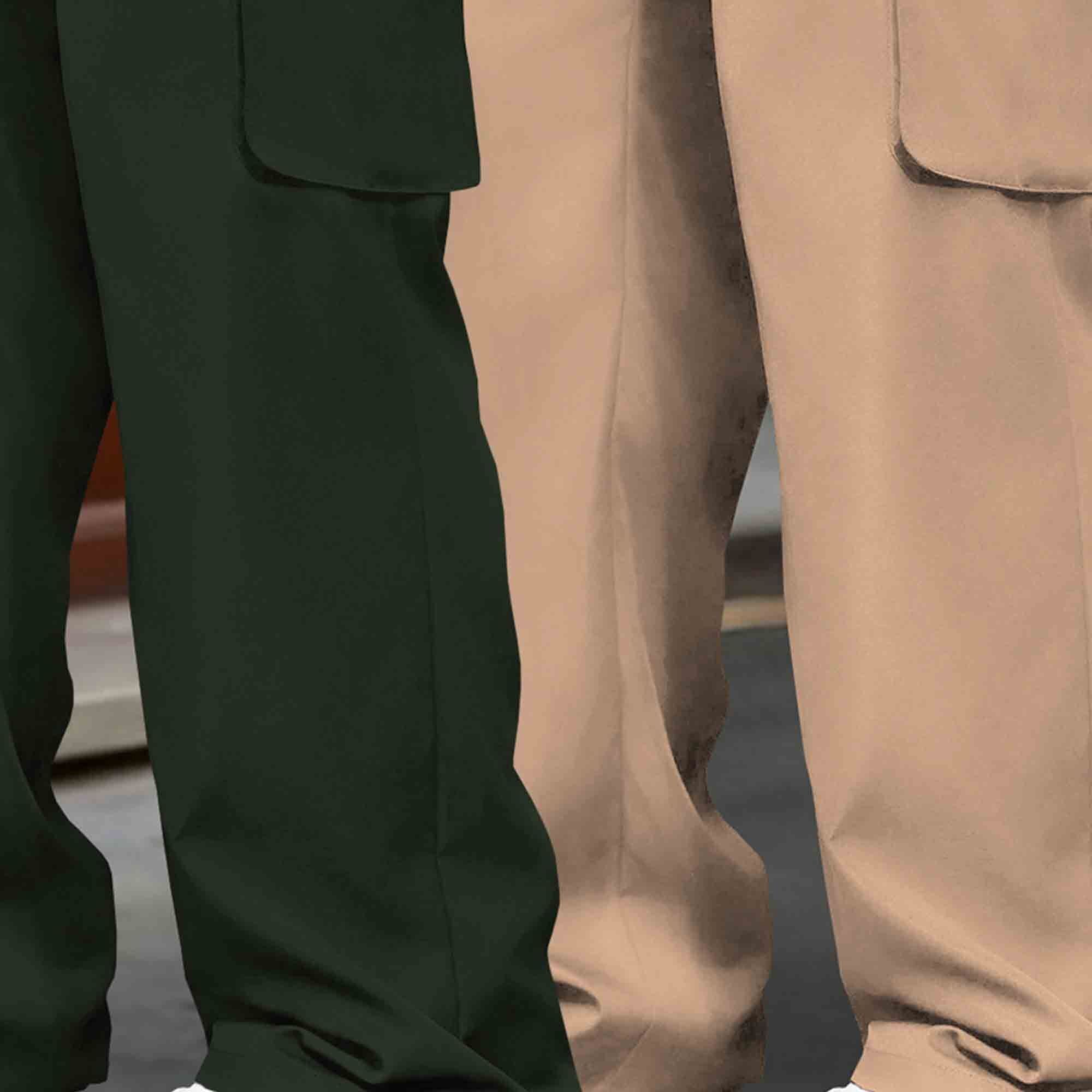 (Pack Of 2) Multi Pockets Plain Baggy Cargos Olivegreen & Beige