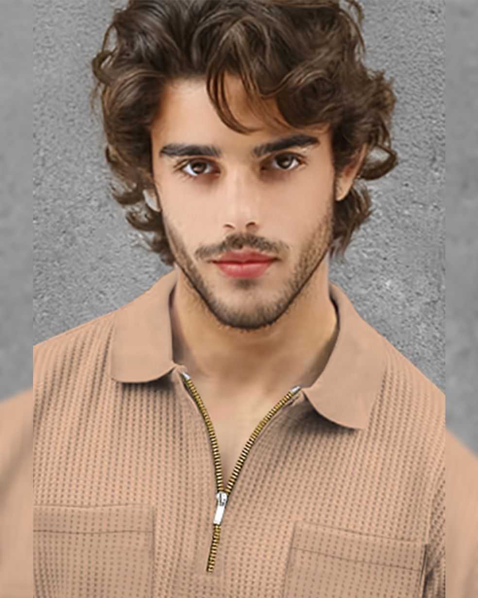 Half Sleeve Double Poacket Polo Waffle Beige T-shirt