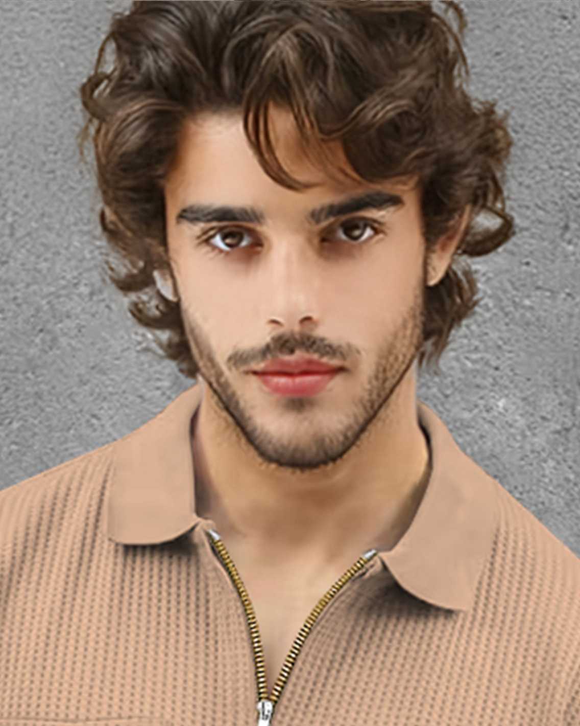 Men Full Sleeve Double Poacket Polo Waffle Beige T-shirt