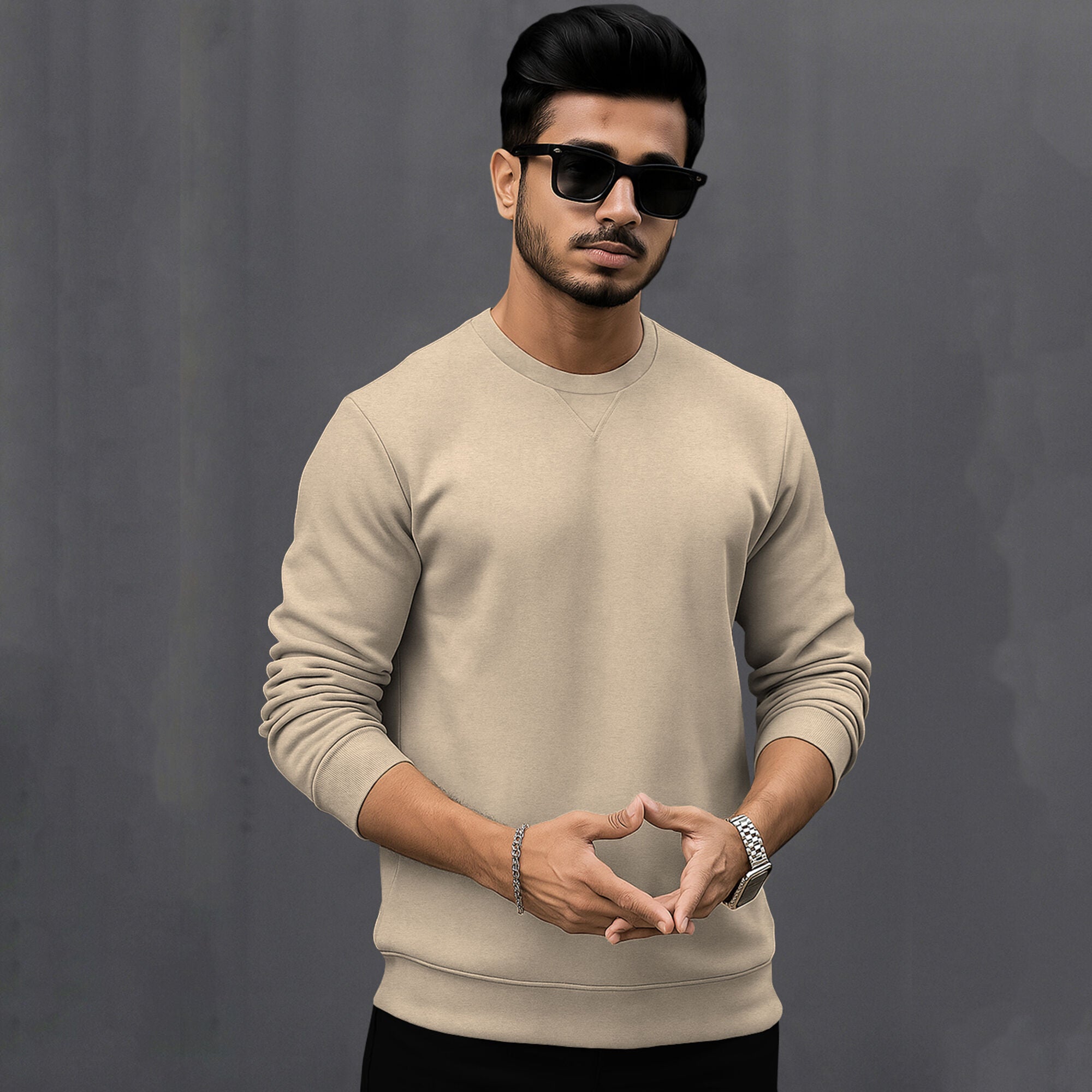 Men Full Sleeve plain round Neck Sweatshirt beige – TRIPR