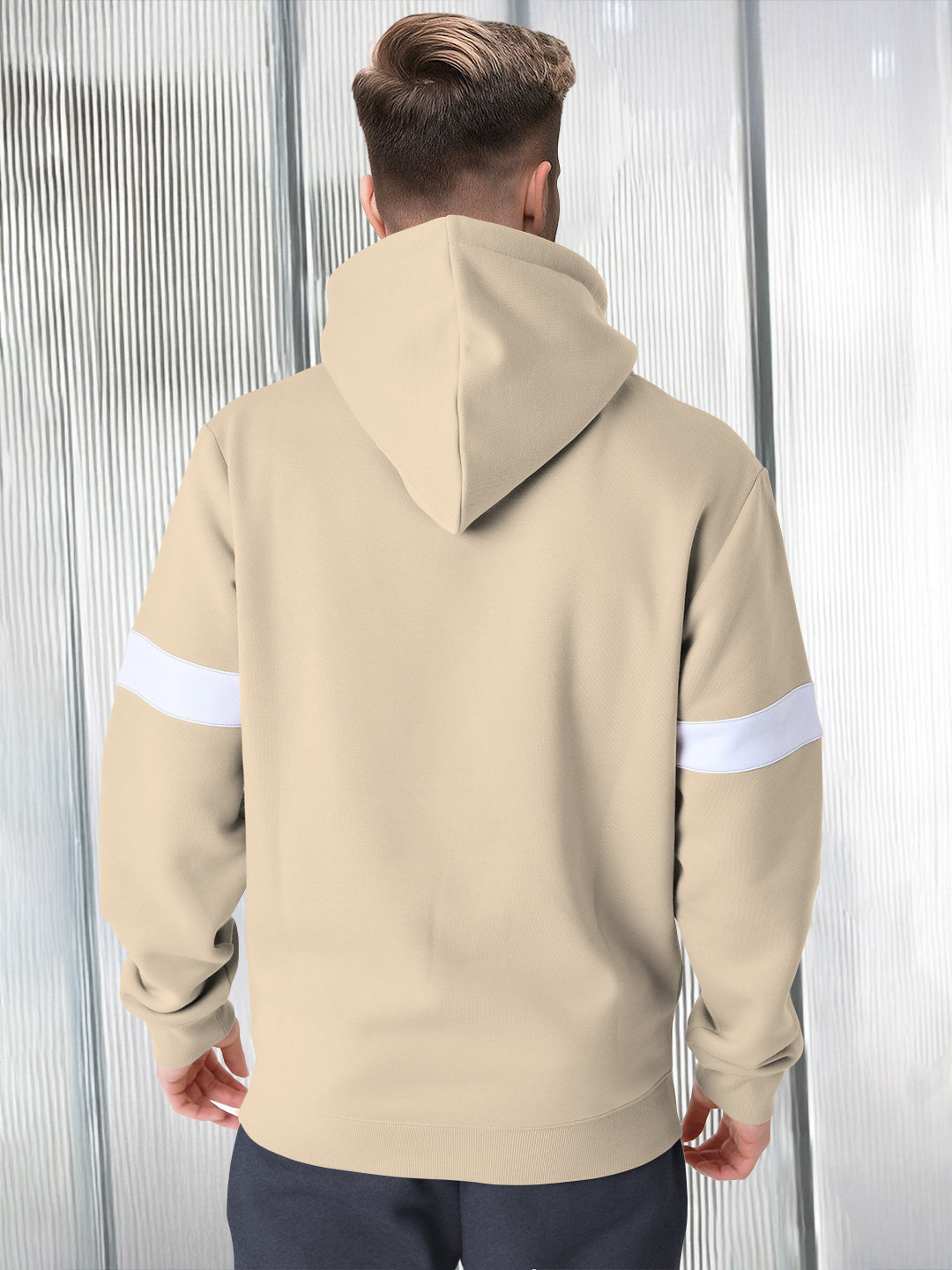 Men Stylish Printed Hooded Sweatshirt Beige
