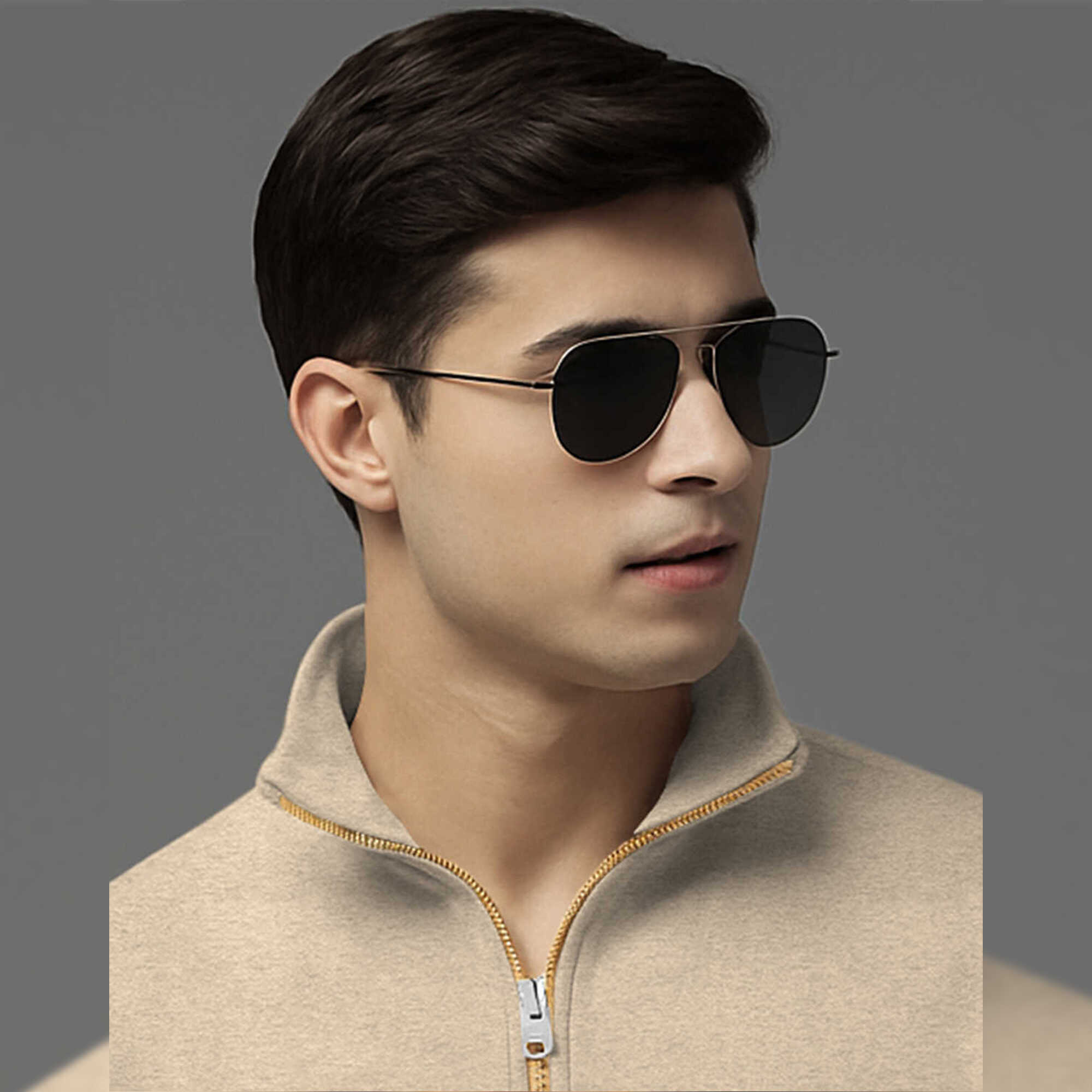 Men Full Sleeve High Neck Sweatshirt Beige