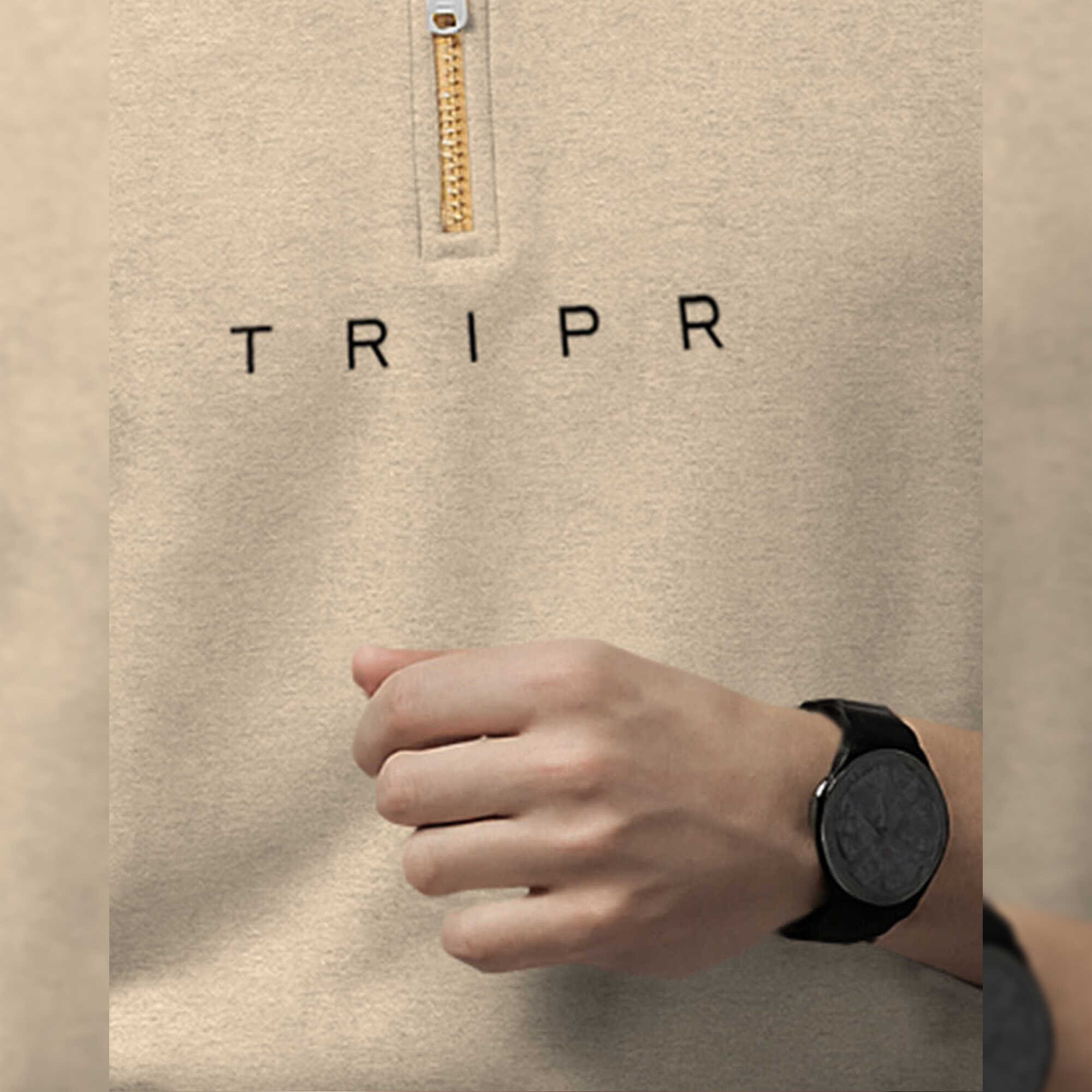 Men Full Sleeve High Neck Sweatshirt Beige