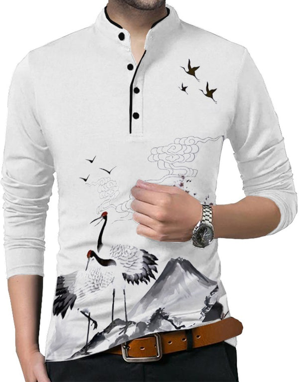 white bird print full sleeve tshirt for men
