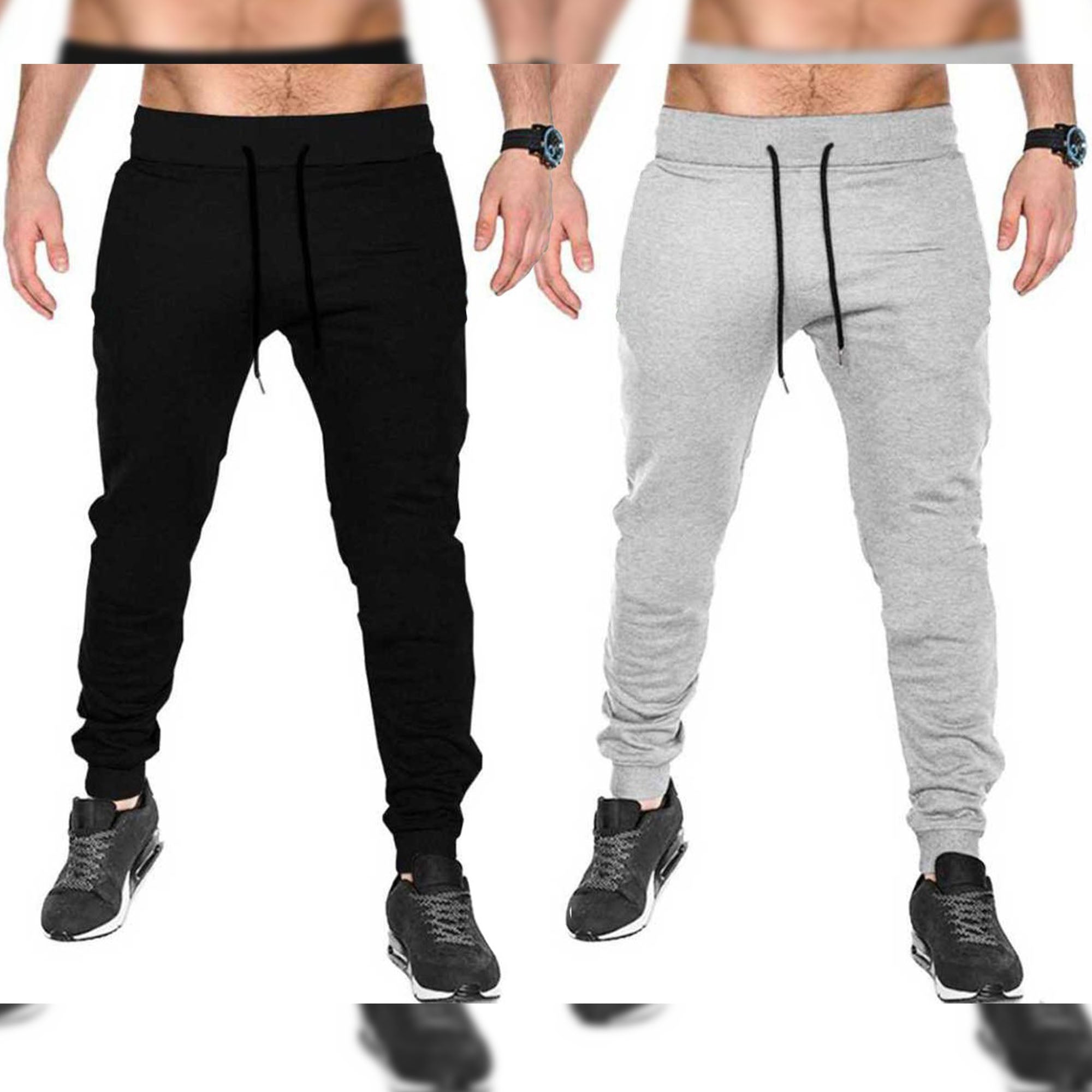 Mens Plain Cuffed Jogger Black & Grey Trackpants