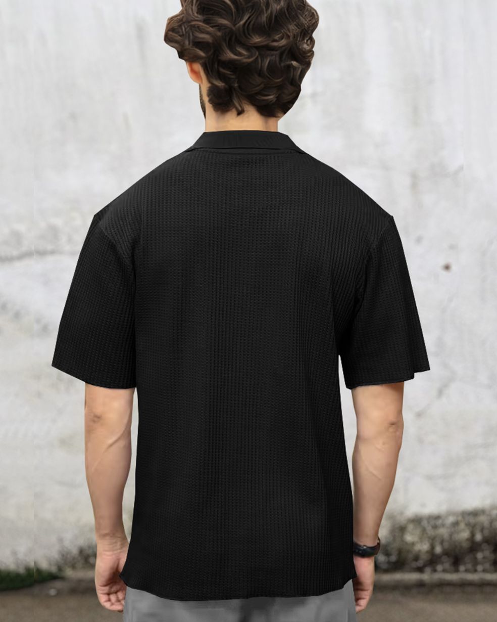 Half Sleeve Double Poacket Polo Waffle Black T-shirt