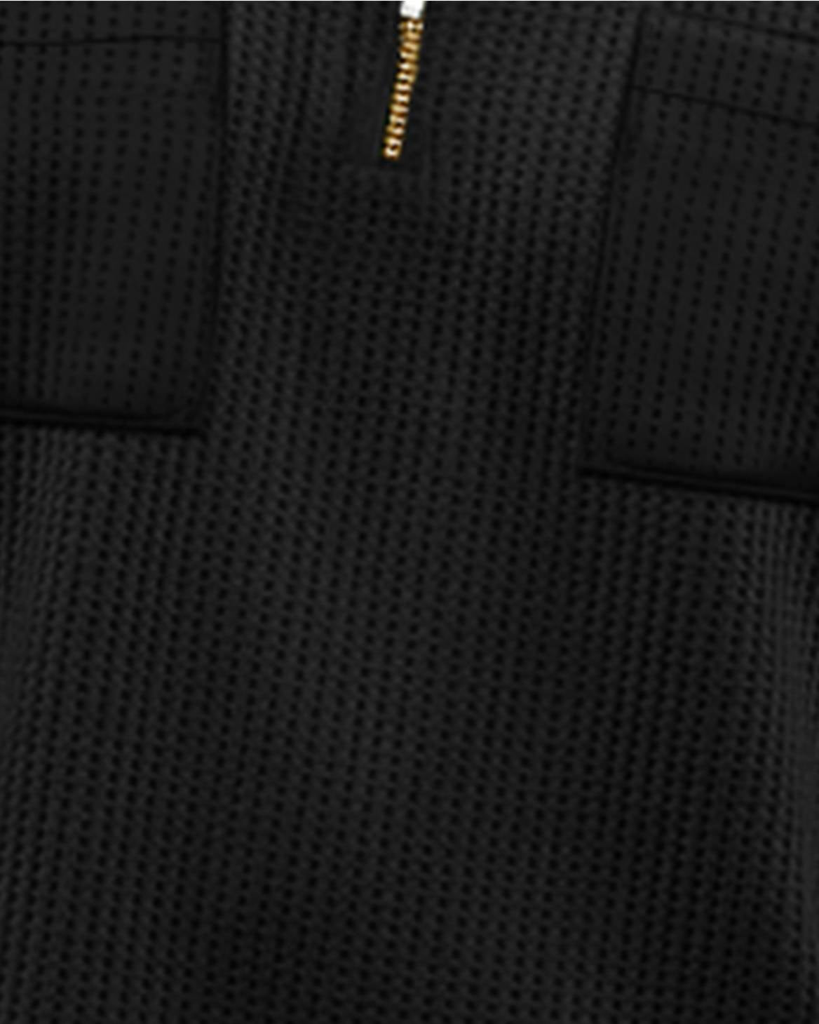 Men Full Sleeve Double Poacket Polo Waffle Black T-shirt