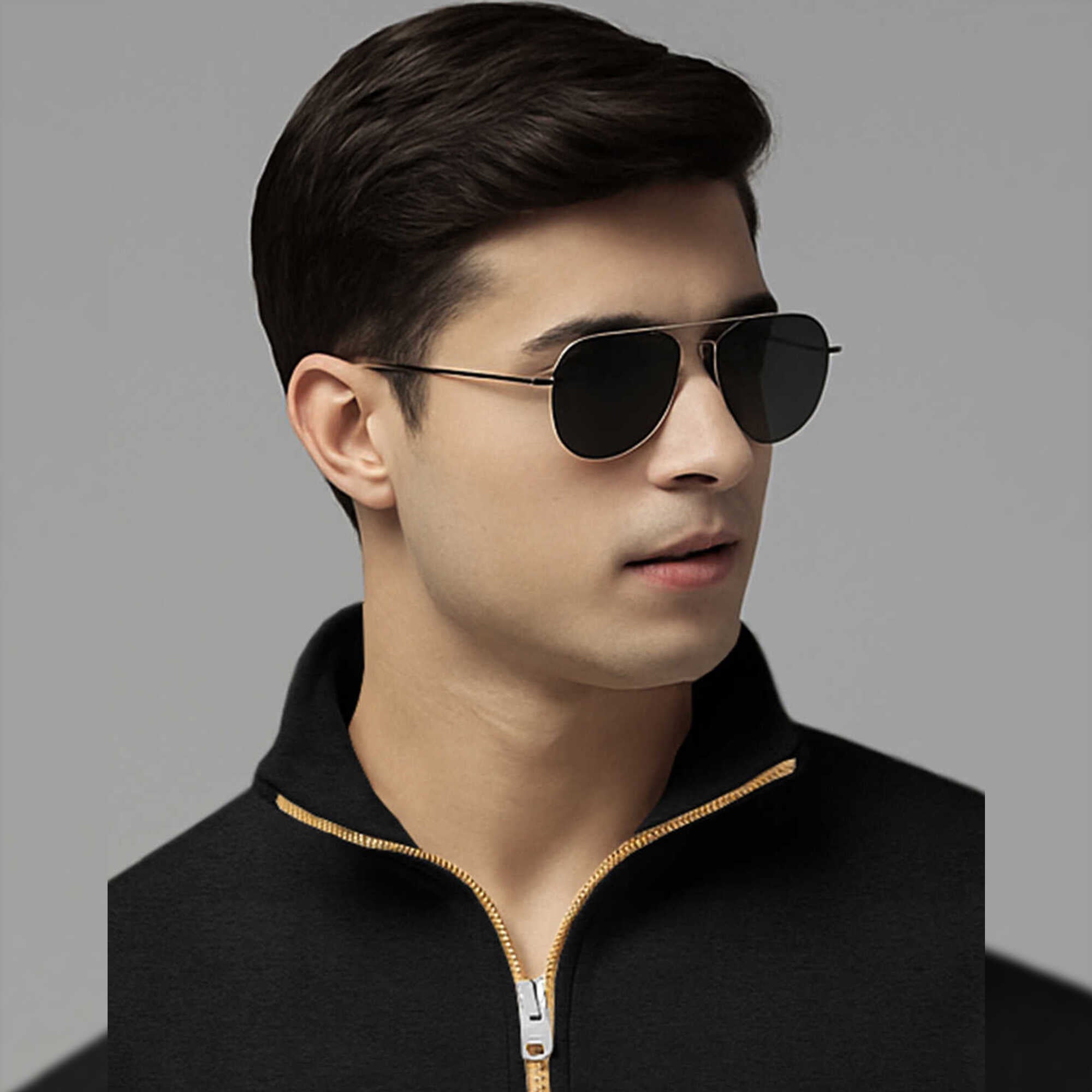 Men High Neck Quarter Zip Up Black Sweatshirt