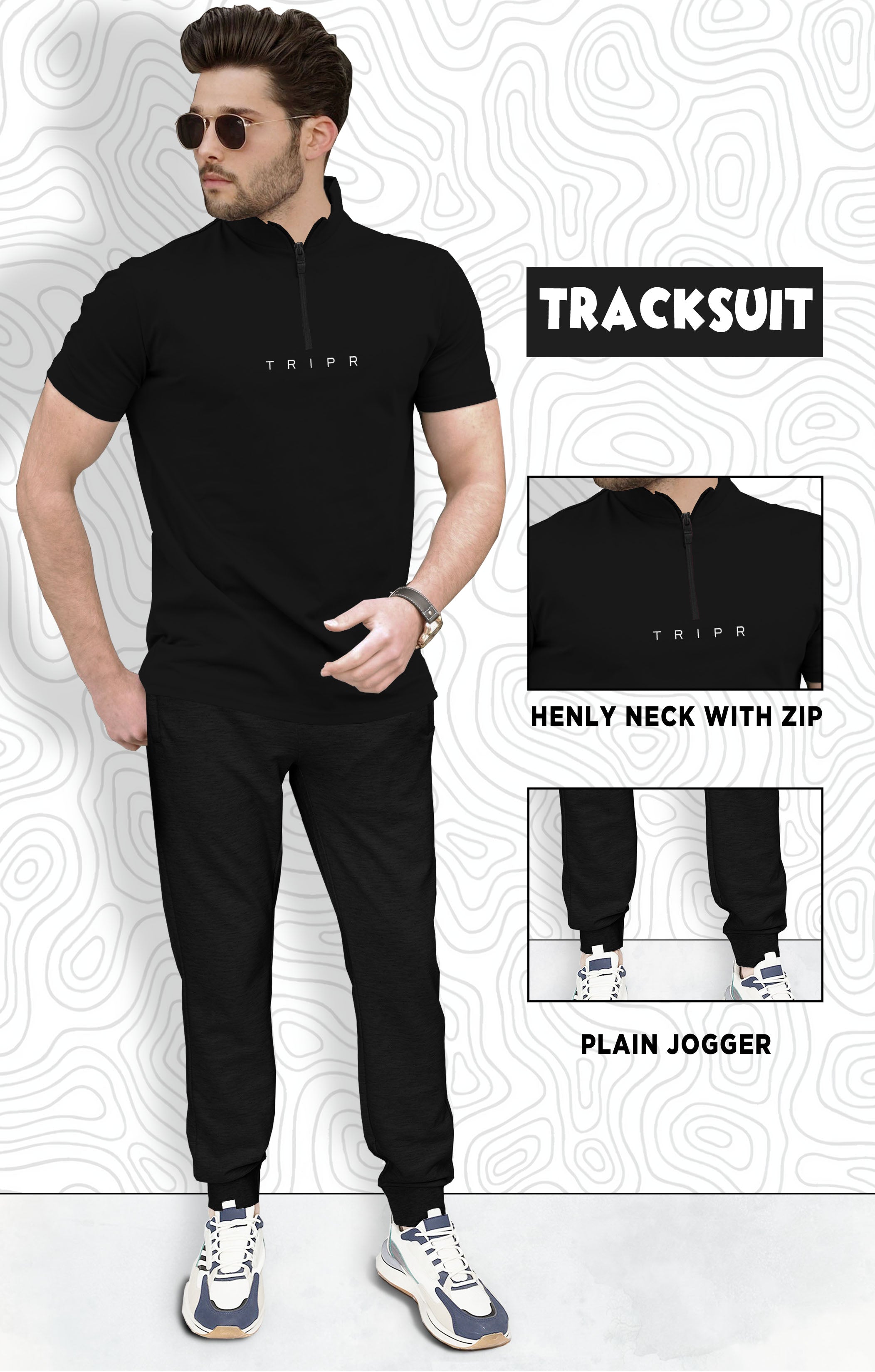 Black Half Sleeve High Neck Tshirt & Jogger Pant Outfit Sets