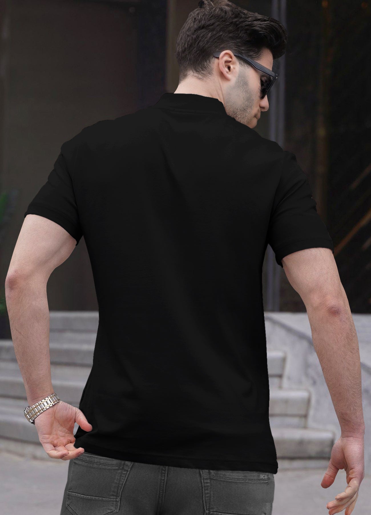 Black Half Sleeve High Neck Tshirt & Jogger Pant Outfit Sets