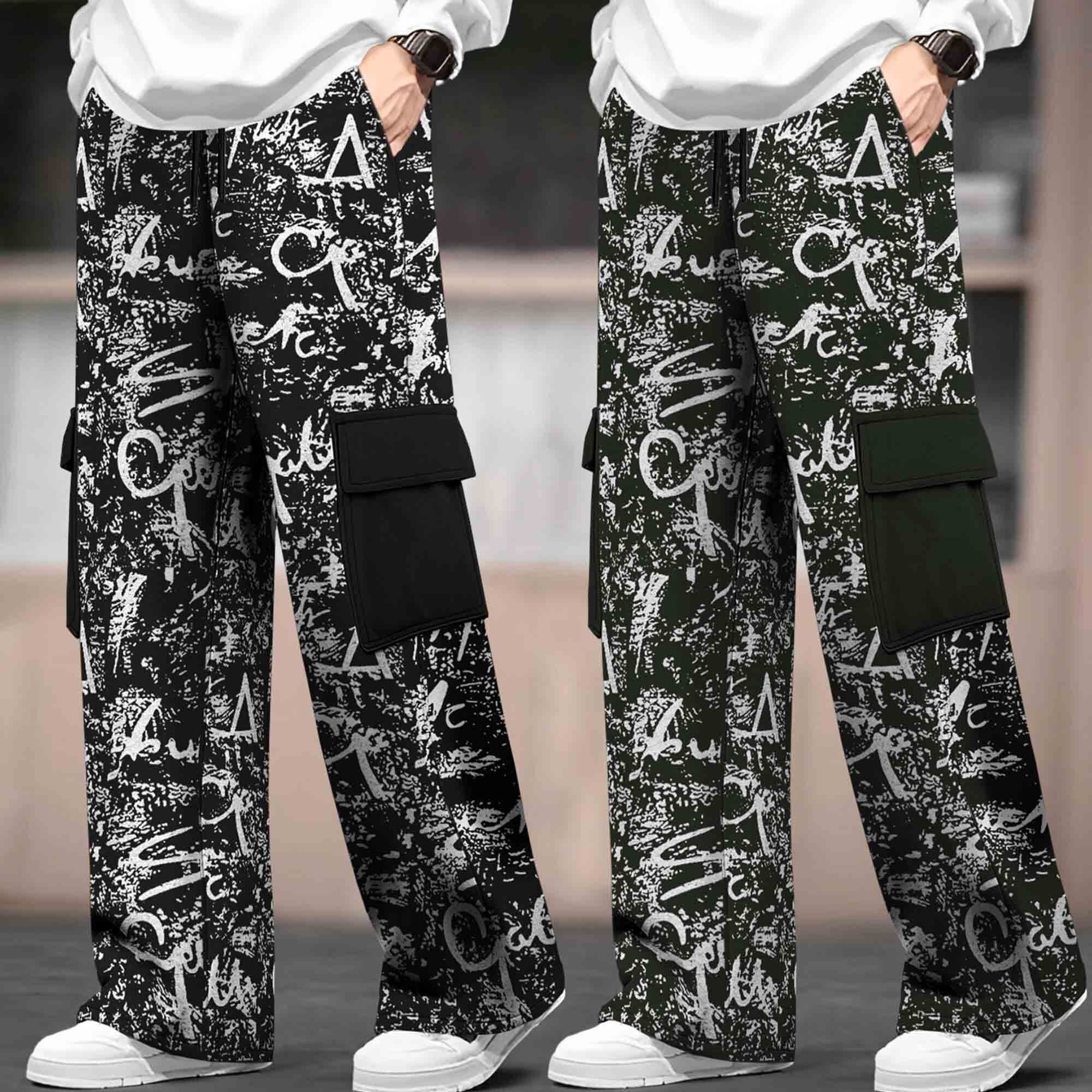 (Pack Of 2) Multi Pockets Loose Fit Printed Baggy Cargos