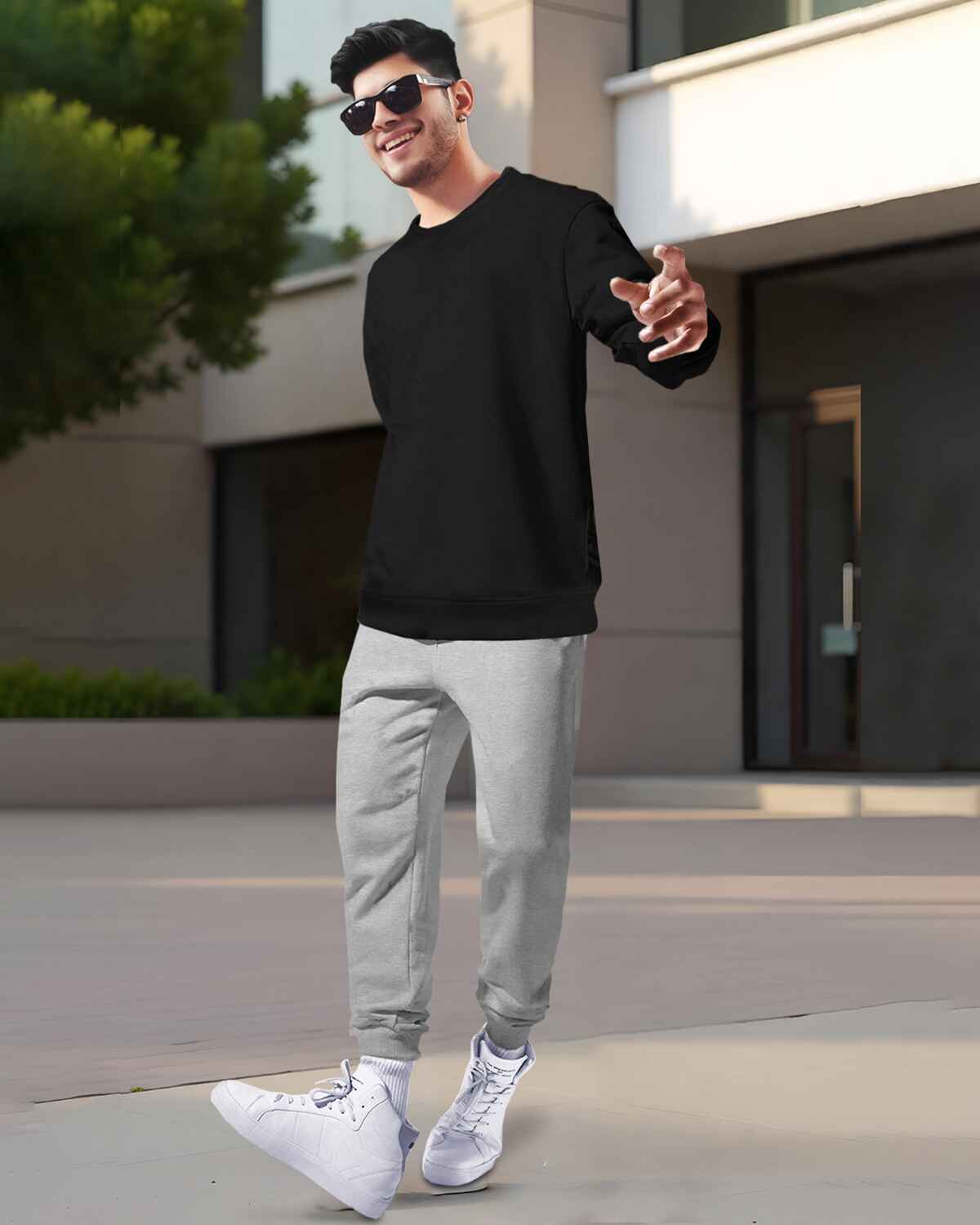 Mens Tracksuit - Full Sleeve Black t-shirt / Grey Trackpant