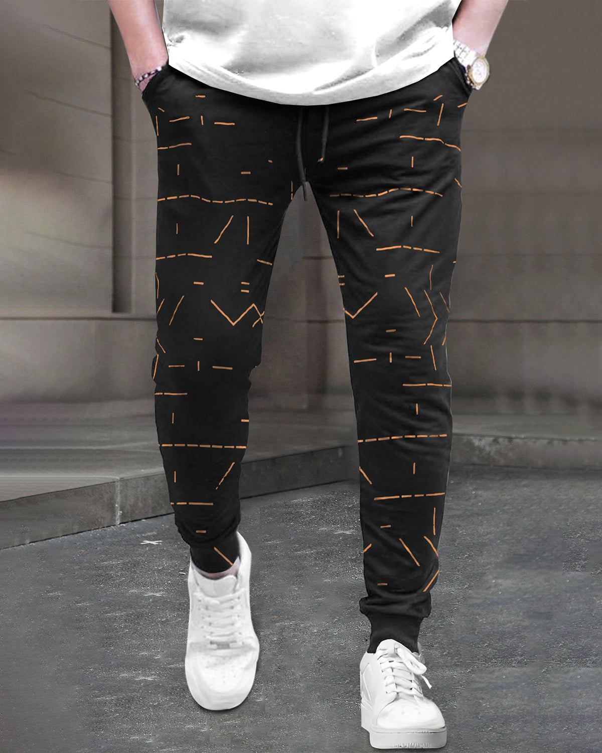 Mens Printed Black Trackpant