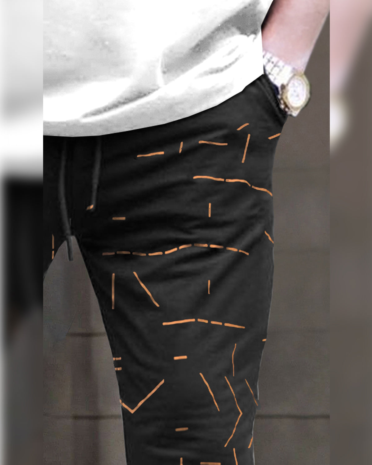 Mens Printed Black Trackpant