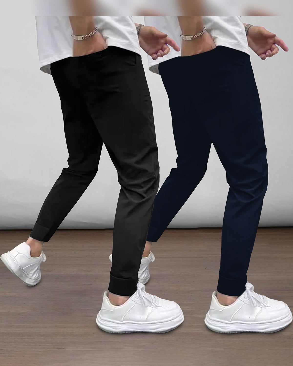 (Pack Of 2) Men Printed Black & Navyblue Trackpants