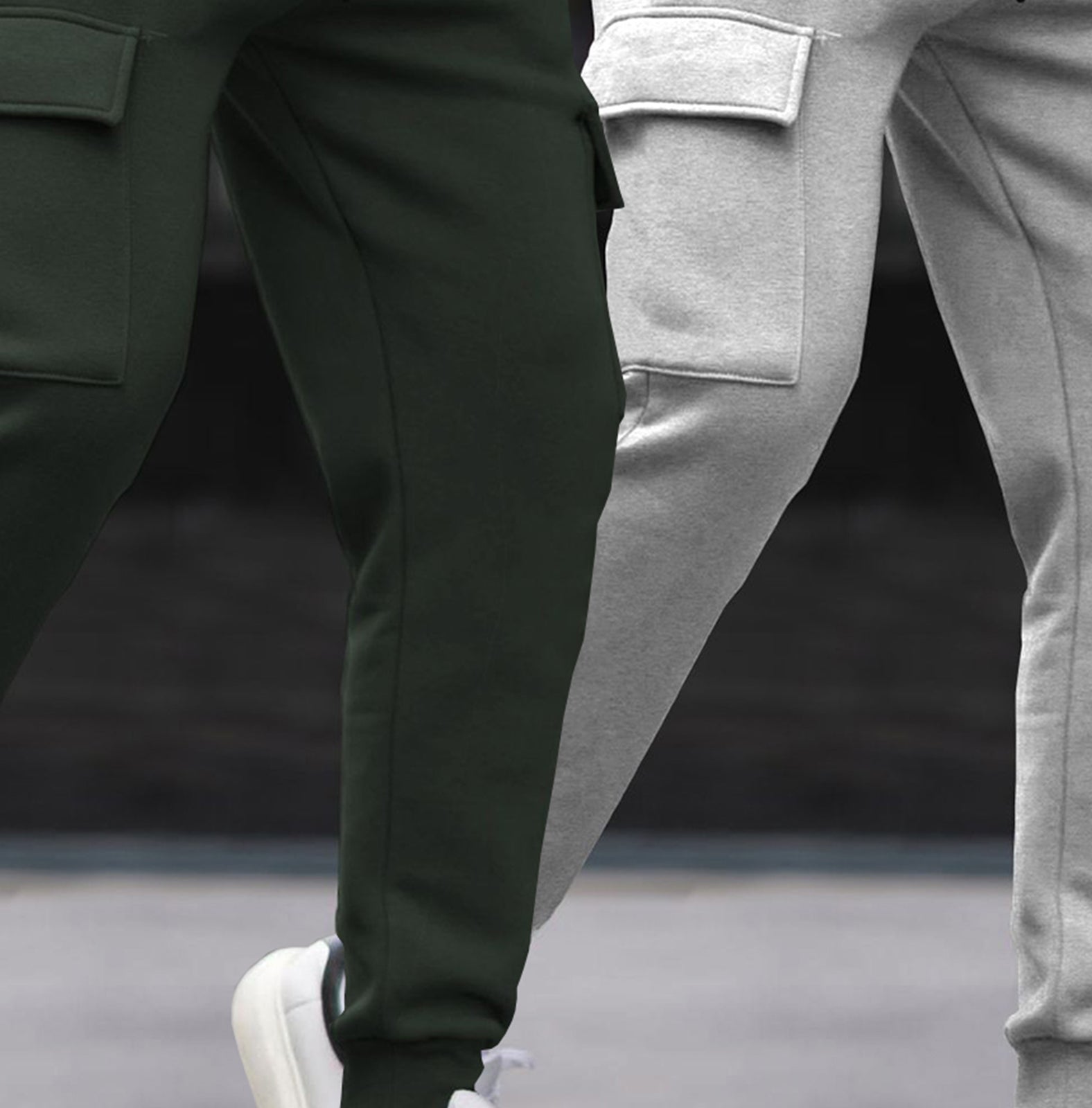 (Pack Of 2) Multi Pockets Plain Cargo Joggers Olive & Grey