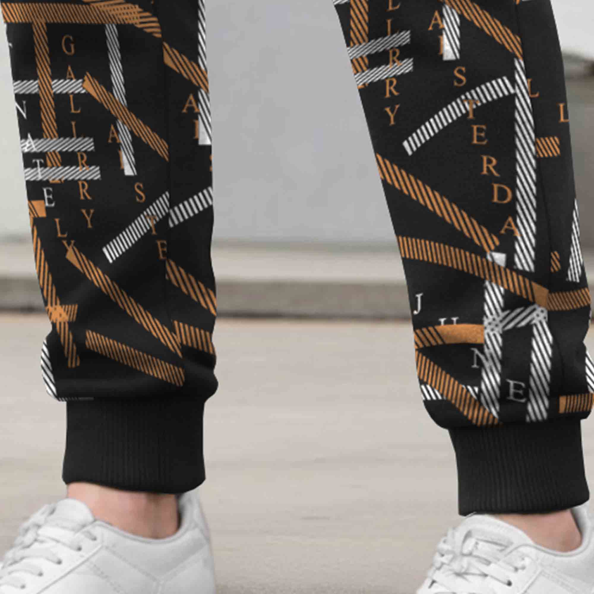 Mens All Over Print Multi Pockets Black & Brown Cargo Jogger