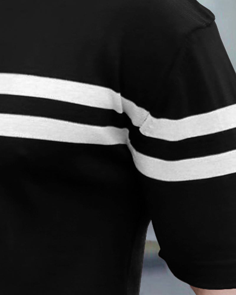 Round neck White Striped Black colour  T-shirt