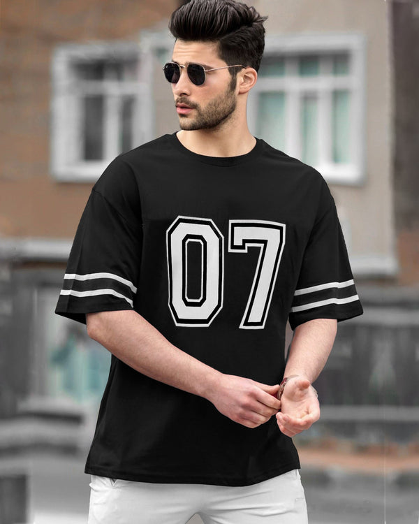 Black 07 Number Printed striped Oversized T-Shirt