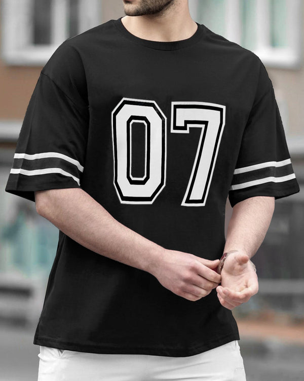 Black Number Printed striped Oversized T-Shirt