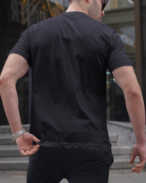 Black Half Sleeve Round Neck Zip T-Shirt