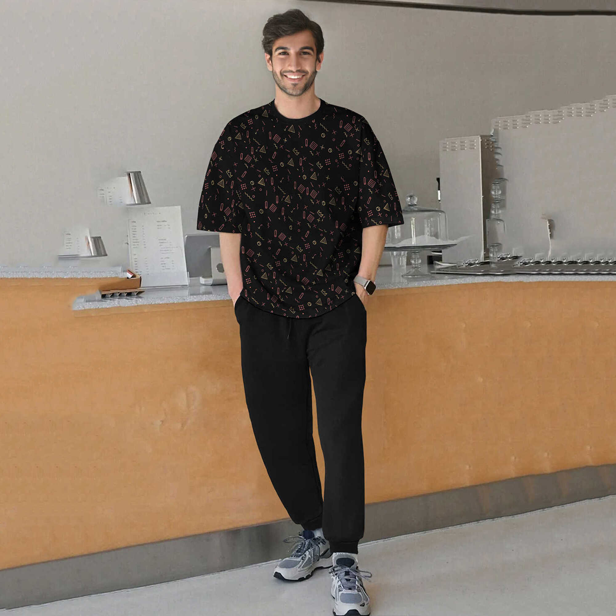 tracksuit oversized blue printed t-shirt with plain black trackpant