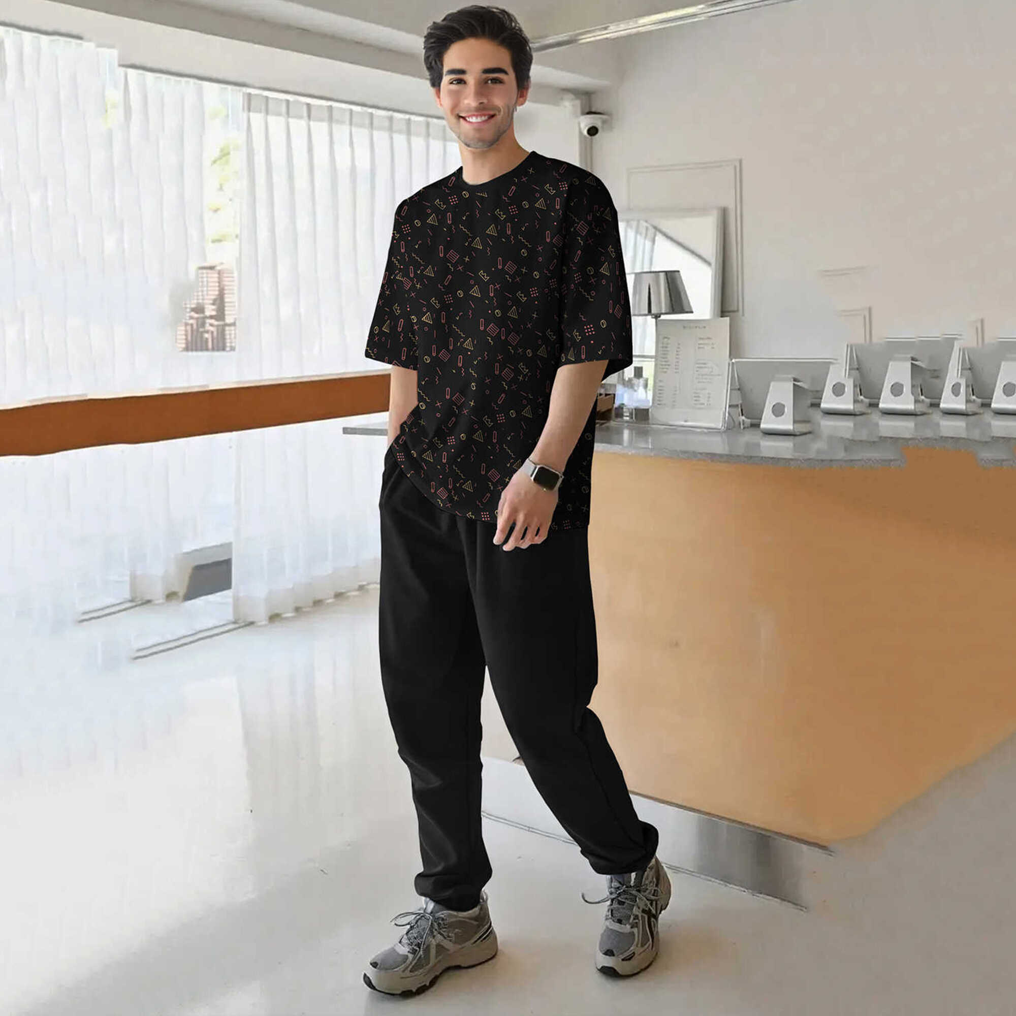 tracksuit oversized printed t-shirt with plain black trackpant