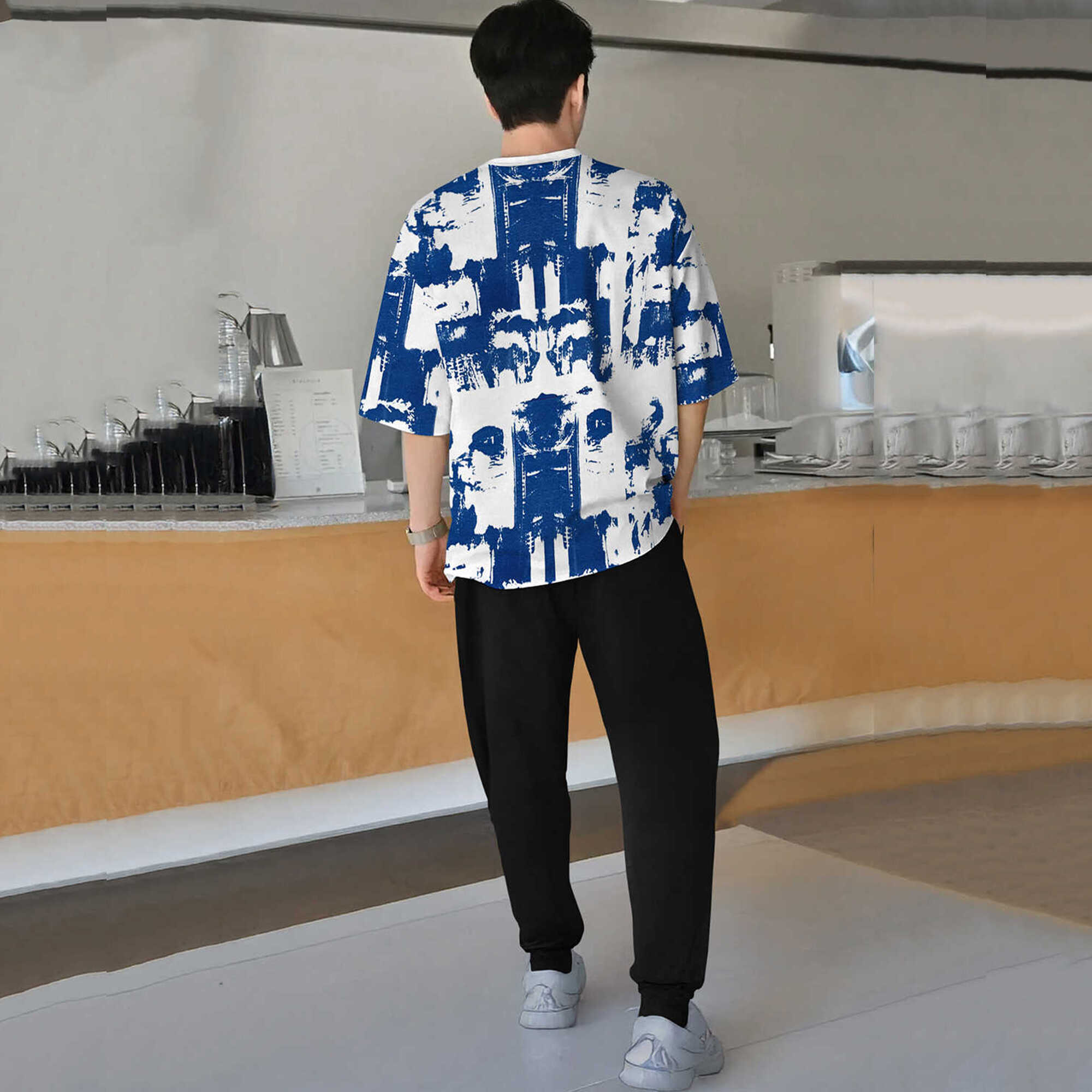 tracksuit oversized blue printed t-shirt with plain black trackpant