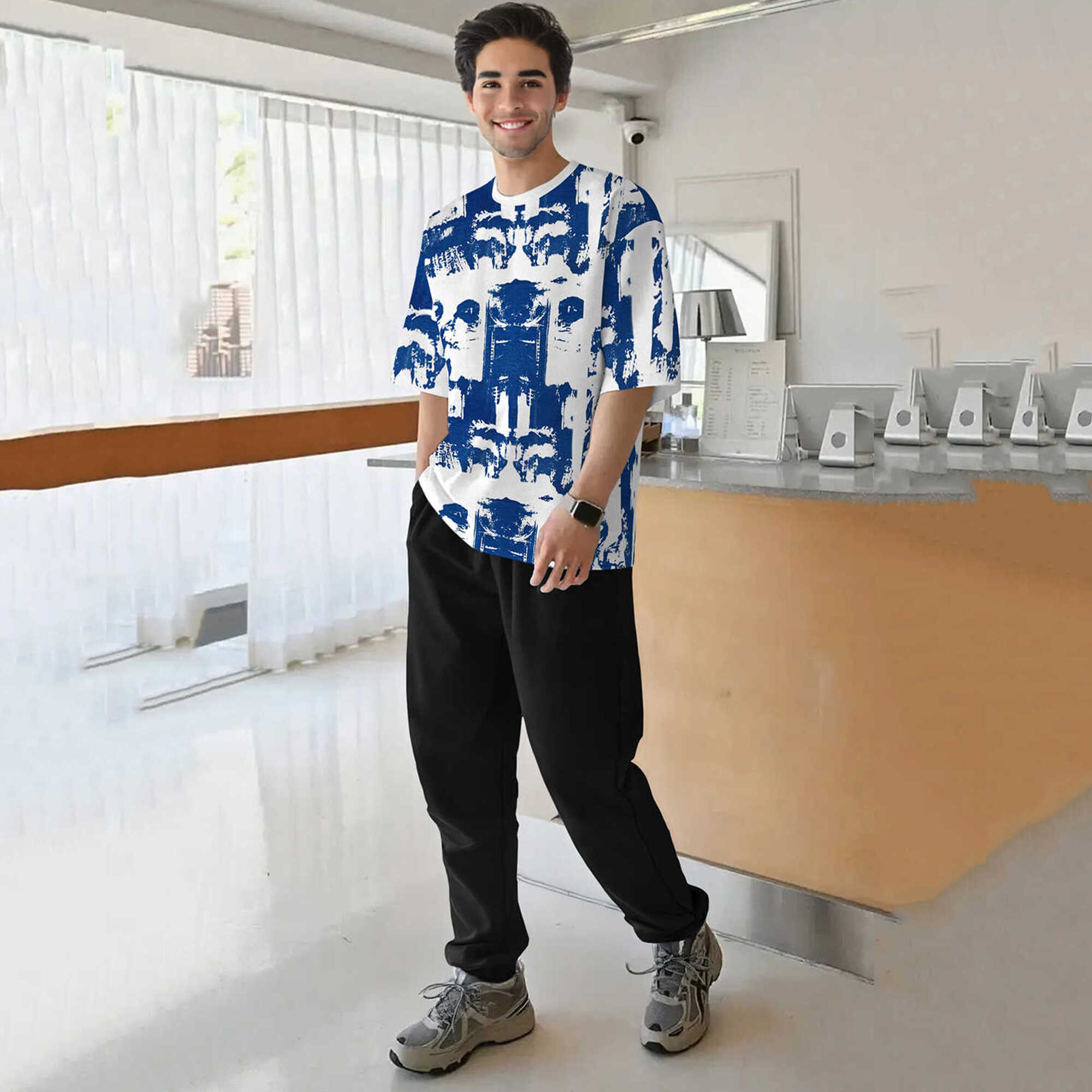 tracksuit oversized blue printed t-shirt with plain black trackpant