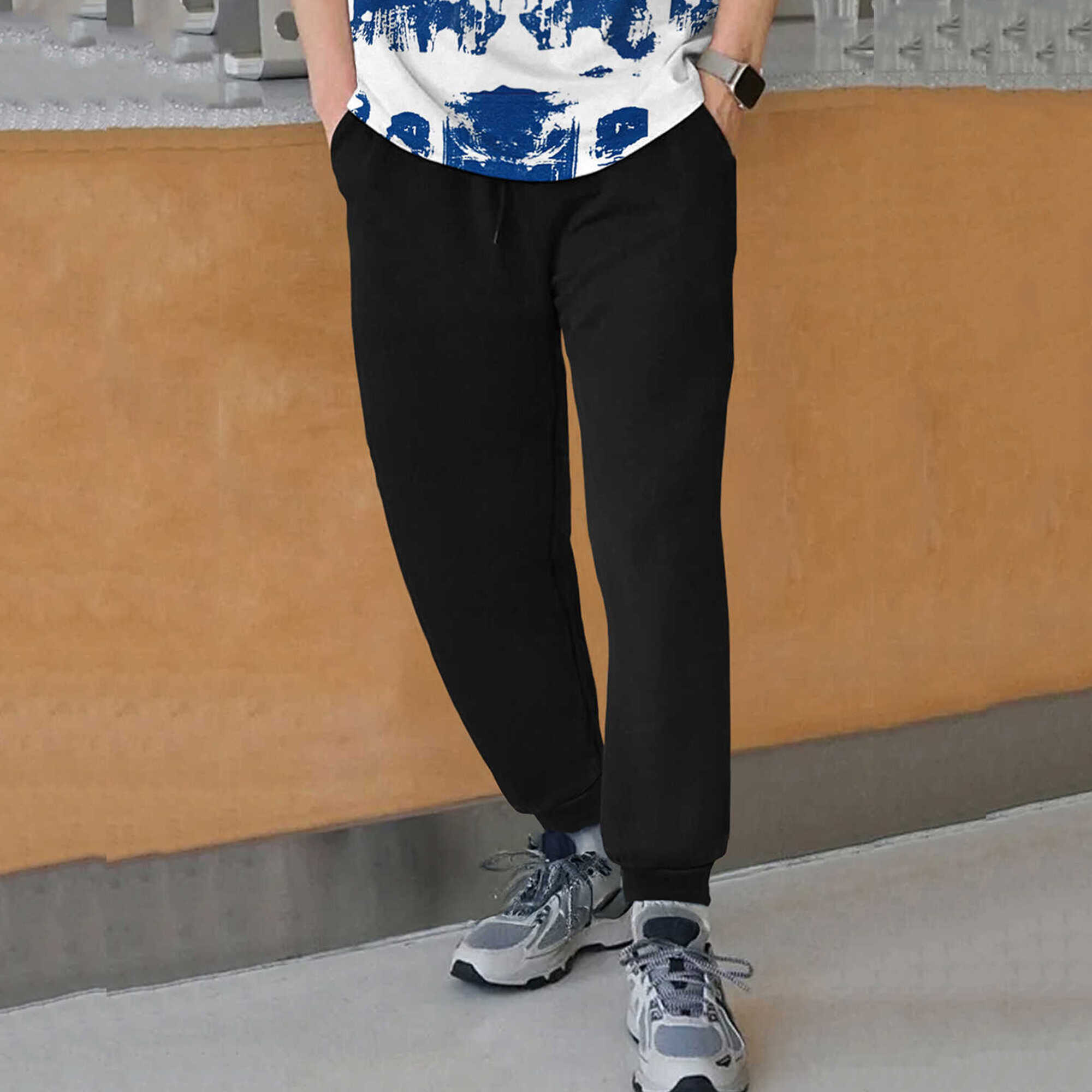 tracksuit oversized blue printed t-shirt with plain black trackpant