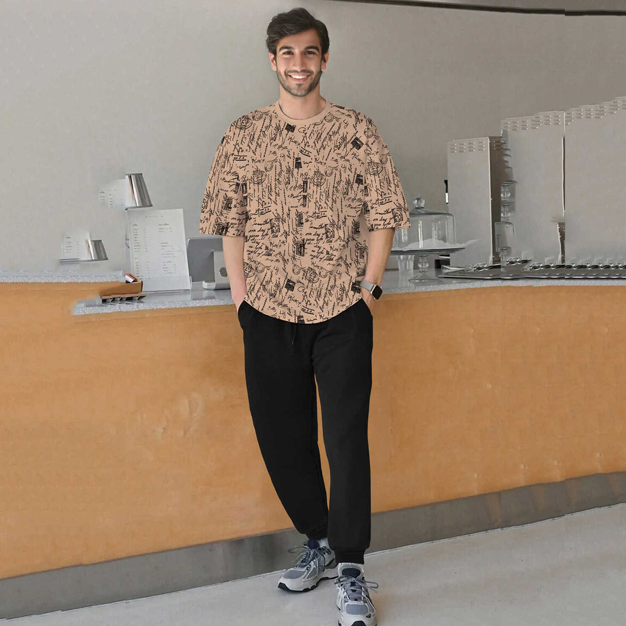 tracksuit oversized blue printed t-shirt with plain black trackpant