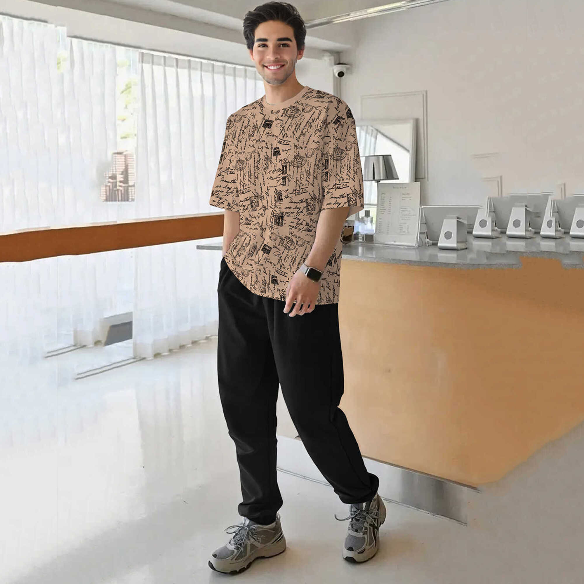 tracksuit oversized printed t-shirt with plain black trackpant