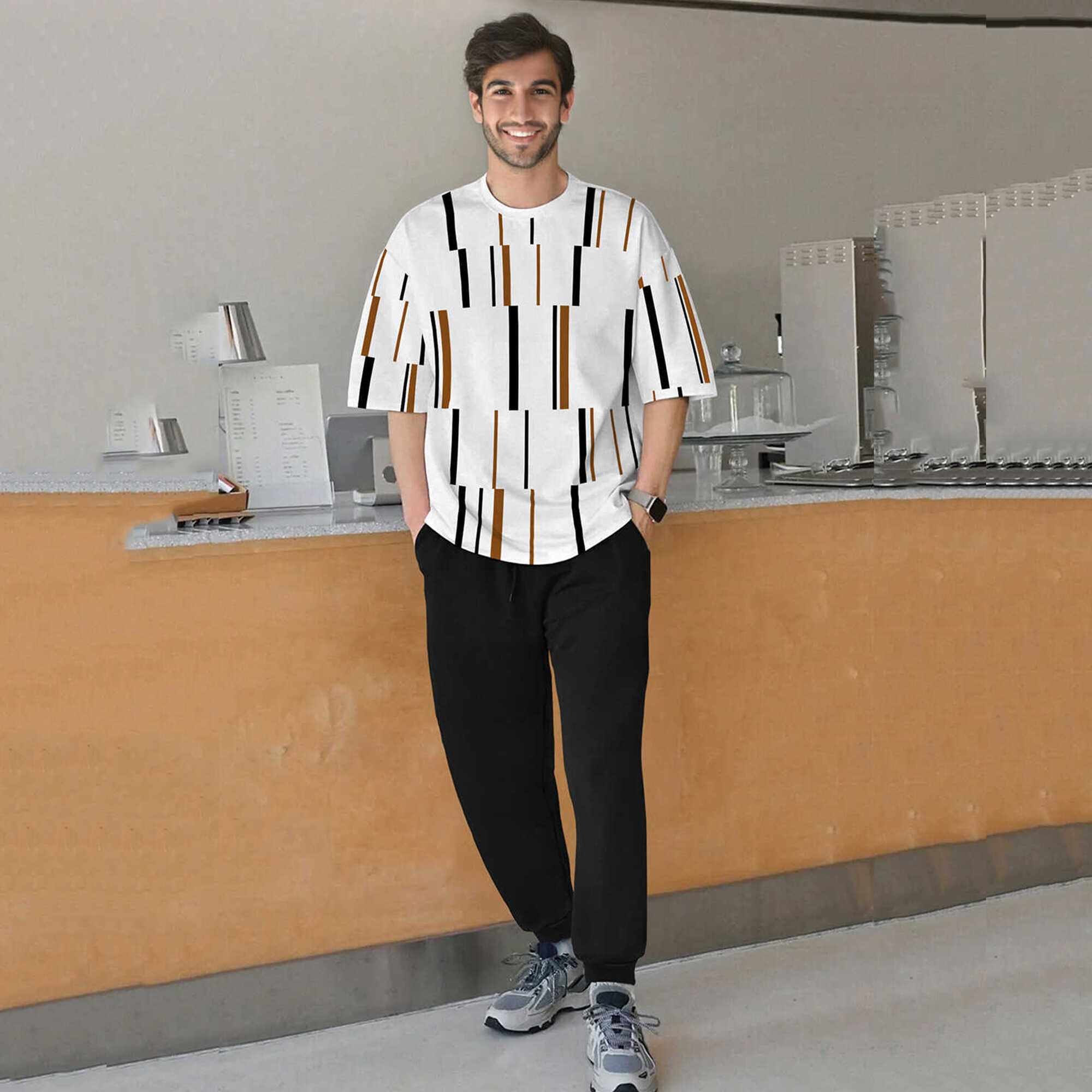 tracksuit oversized blue printed t-shirt with plain black trackpant